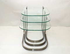 Design Institute of America 'DIA' Three Vintage Glass & Steel Nesting Tables
