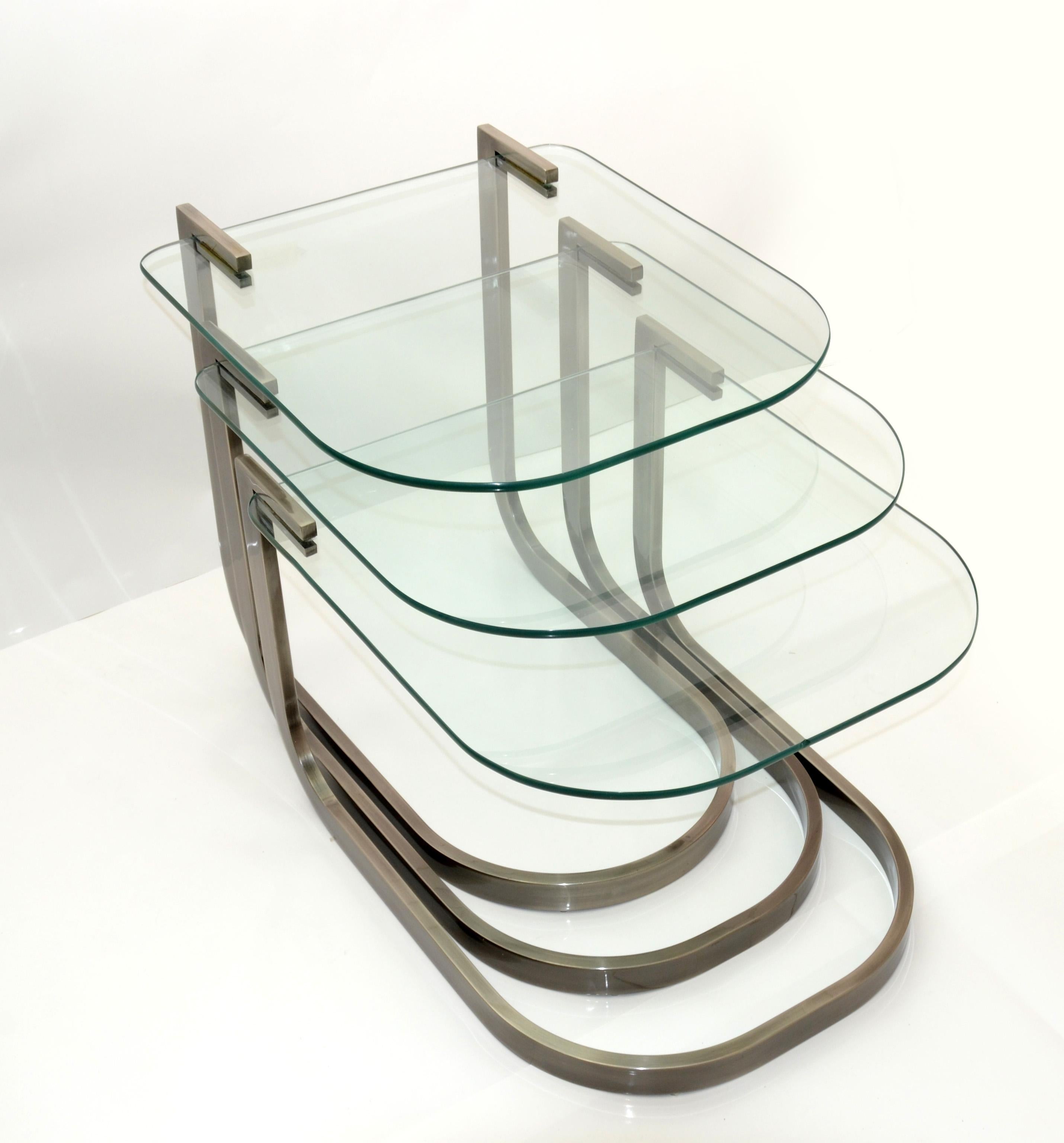 20th Century Design Institute of America 'DIA' Three Vintage Glass & Steel Nesting Tables For Sale