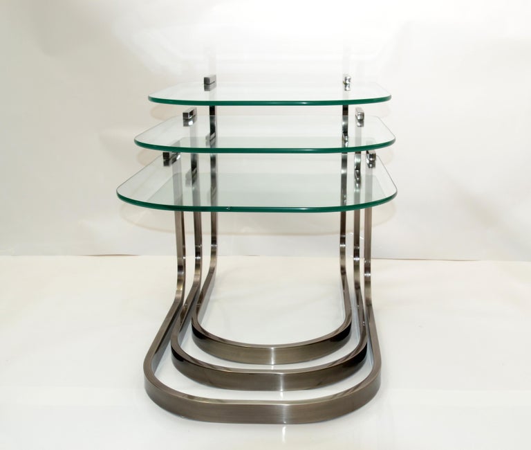 Design Institute of America 'DIA' Three Vintage Glass and Steel Nesting