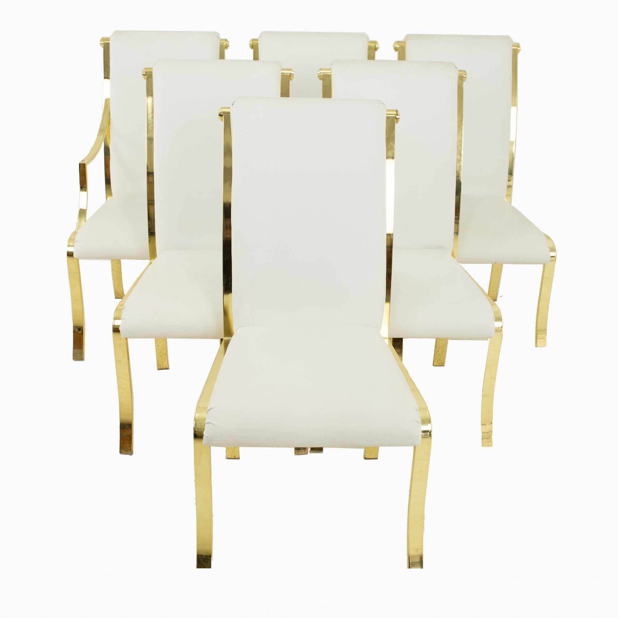 Mid-Century Modern Design Institute of America DIA White and Brass Dining Chairs, Set of 6
