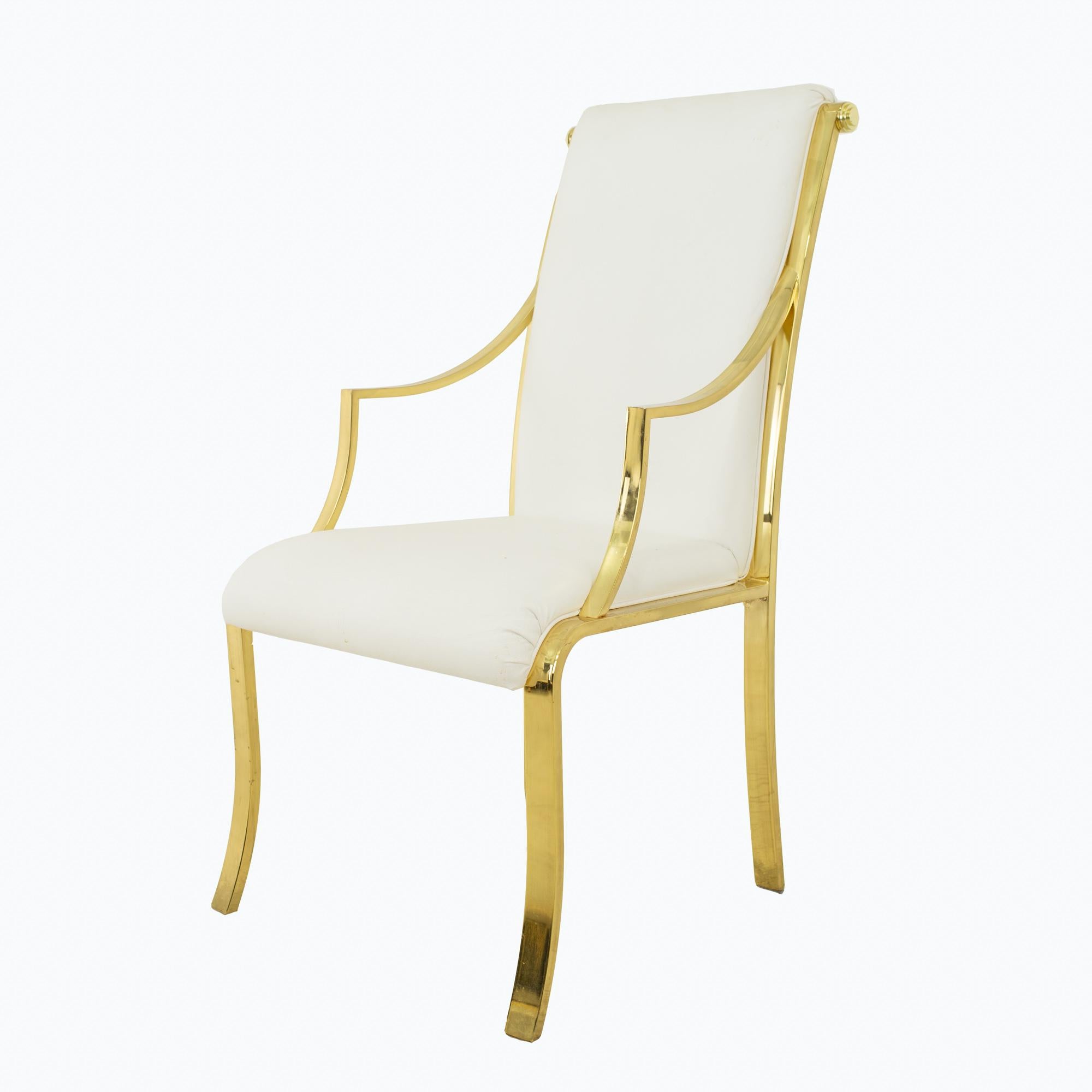 Design Institute of America DIA White and Brass Dining Chairs, Set of 6 In Good Condition In Countryside, IL