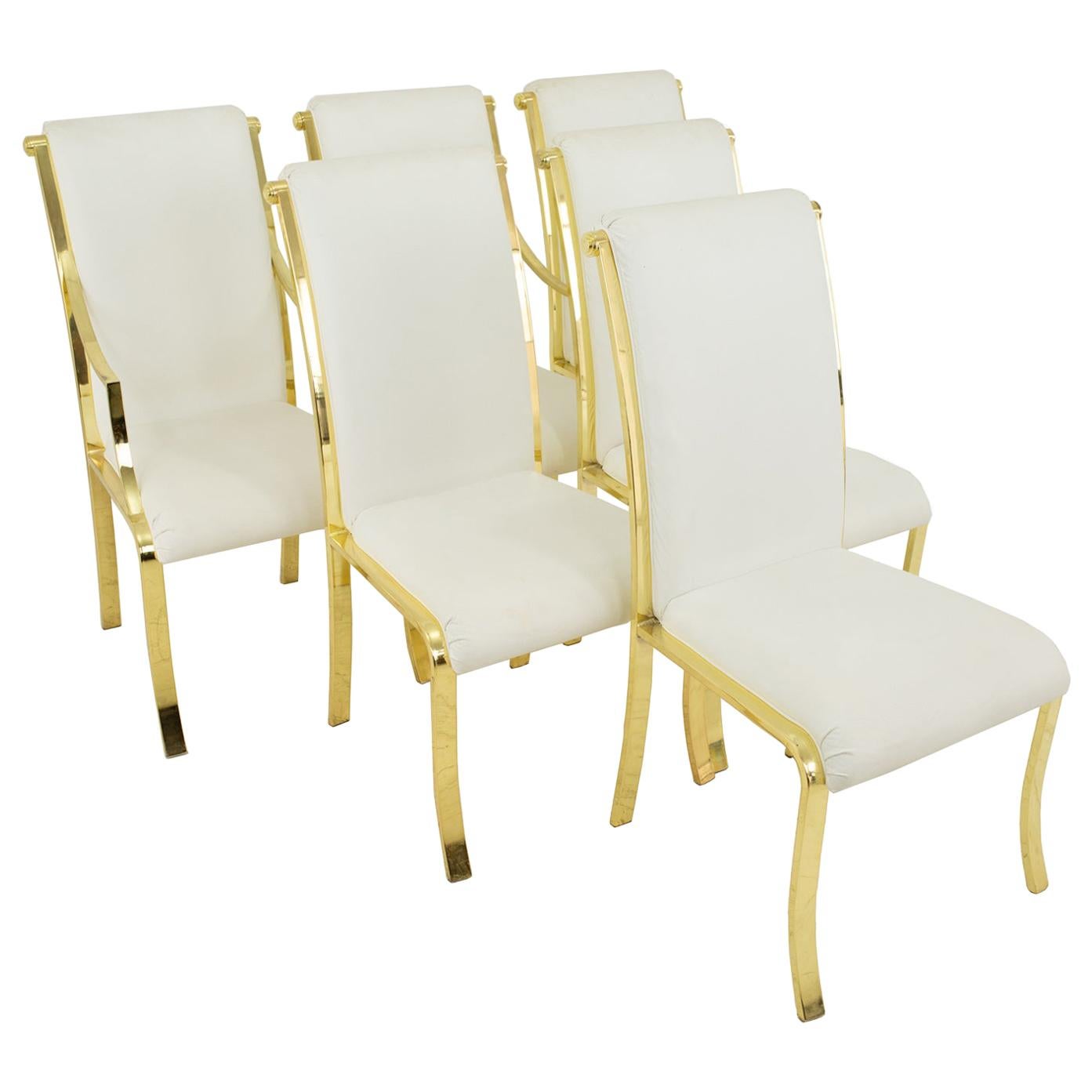 Design Institute of America DIA White and Brass Dining Chairs, Set of 6