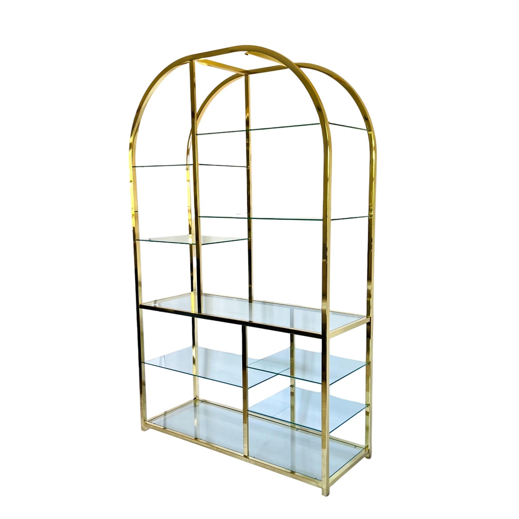 Hollywood Regency Design Institute of America Gold Tiered Glass Arched Etagere, 1985