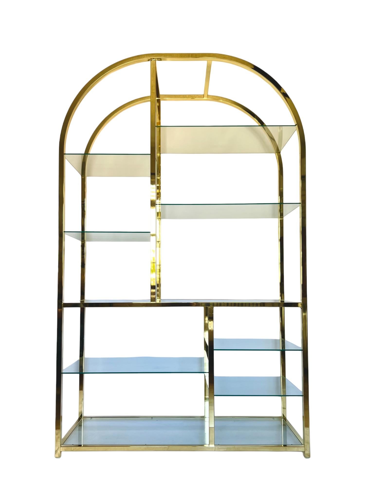 American Design Institute of America Gold Tiered Glass Arched Etagere, 1985