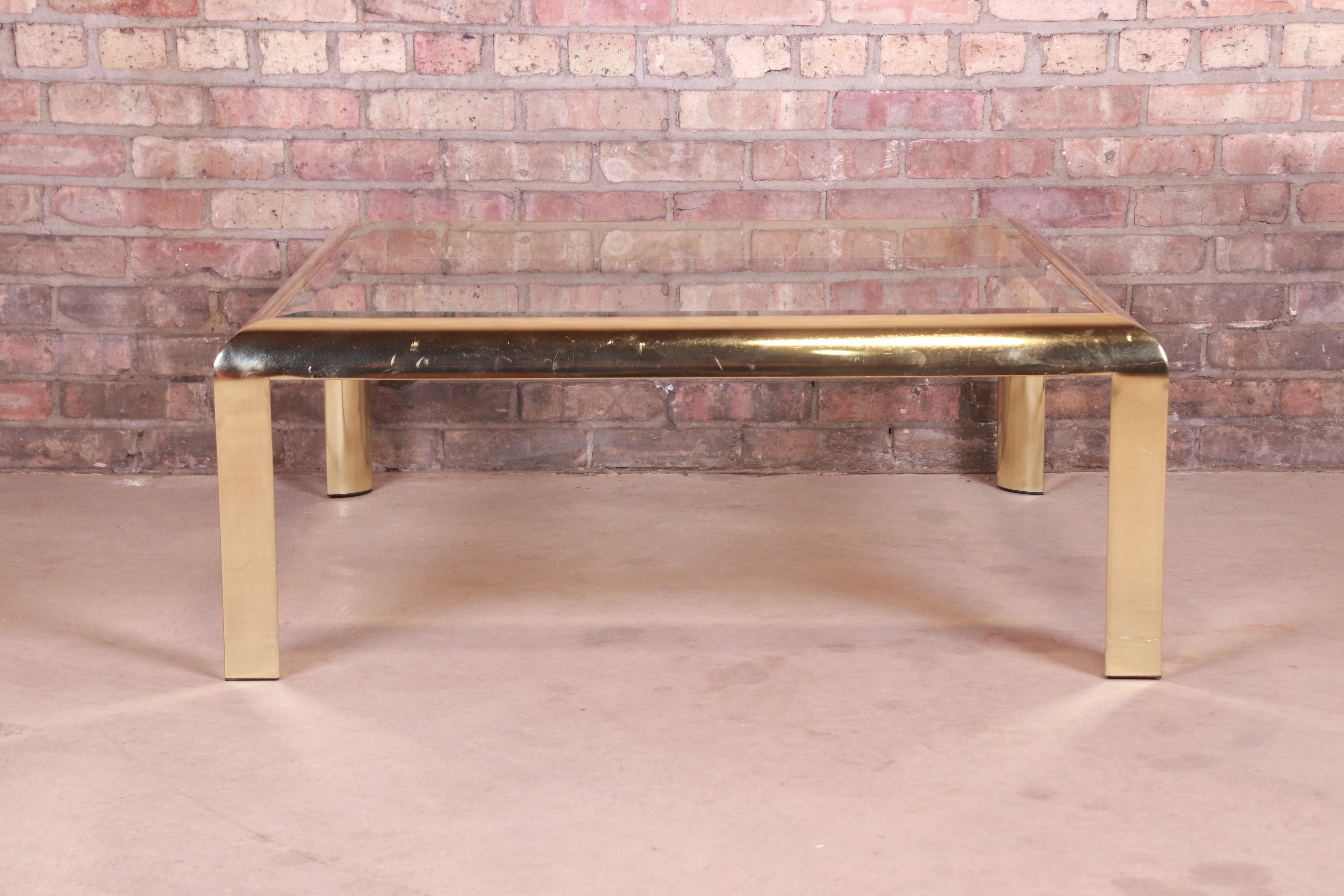 Modern Design Institute of America Hollywood Regency Brass & Glass Cocktail Table, 1984 For Sale