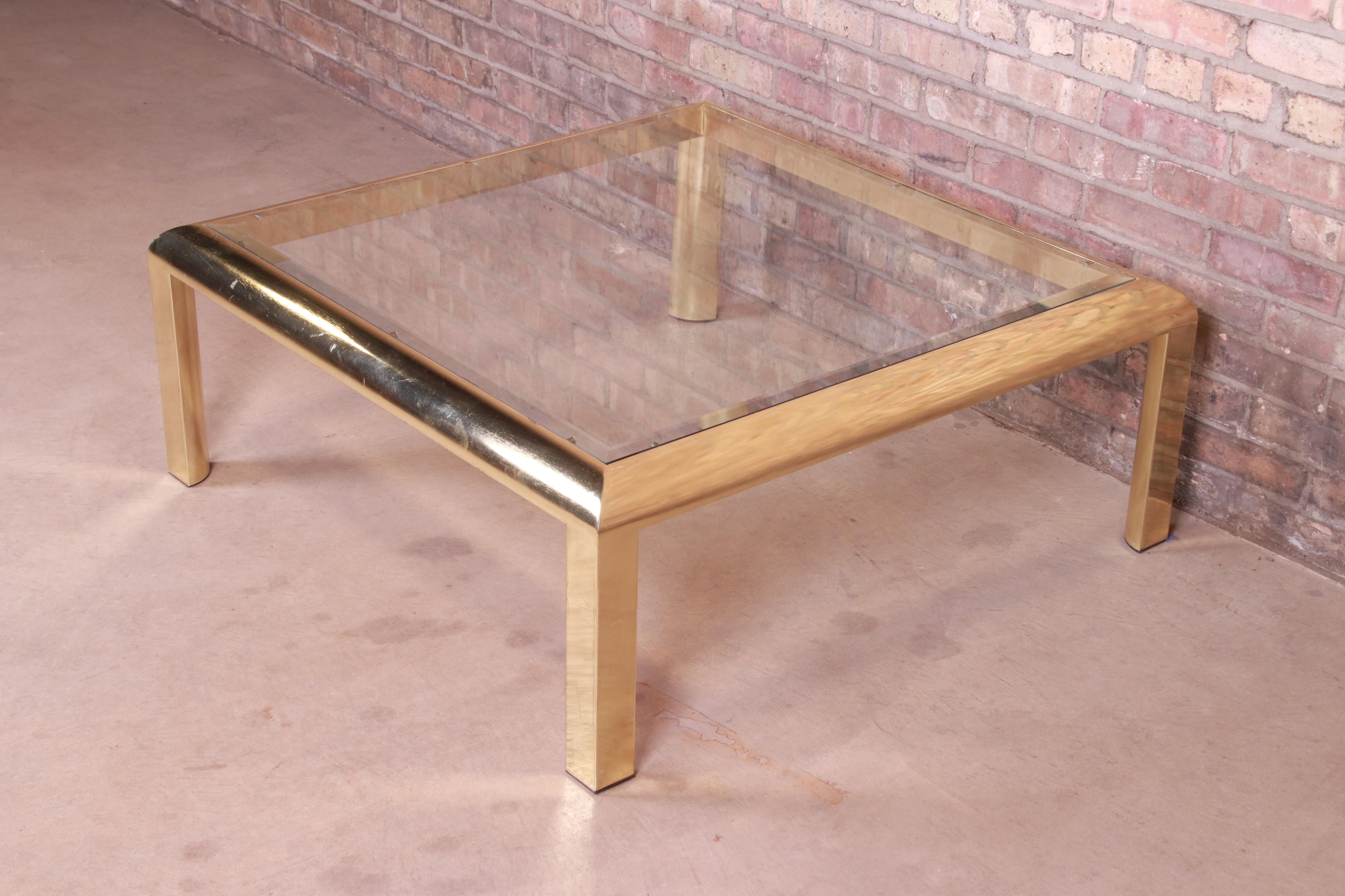 American Design Institute of America Hollywood Regency Brass & Glass Cocktail Table, 1984 For Sale