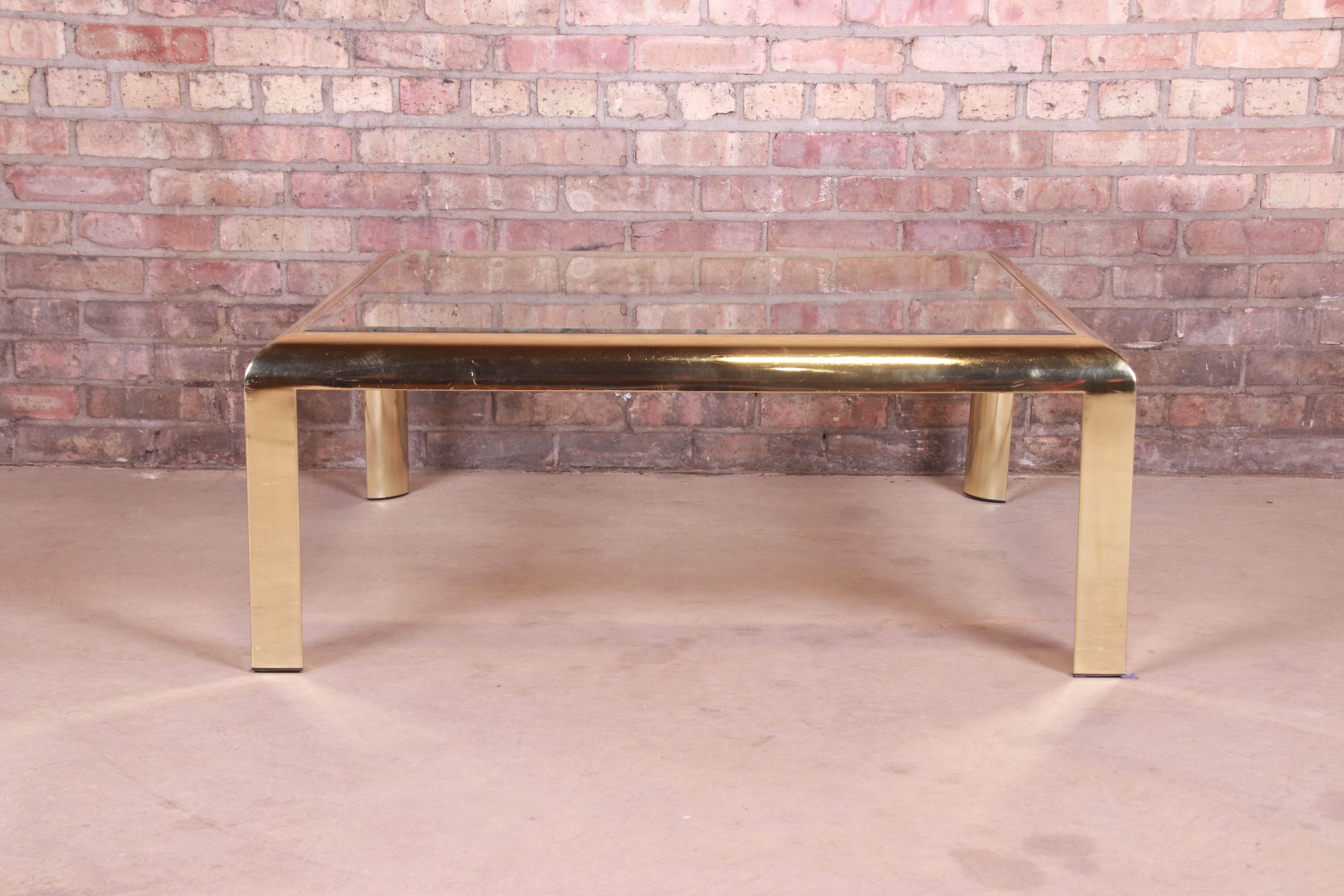 Design Institute of America Hollywood Regency Brass & Glass Cocktail Table, 1984 For Sale 2