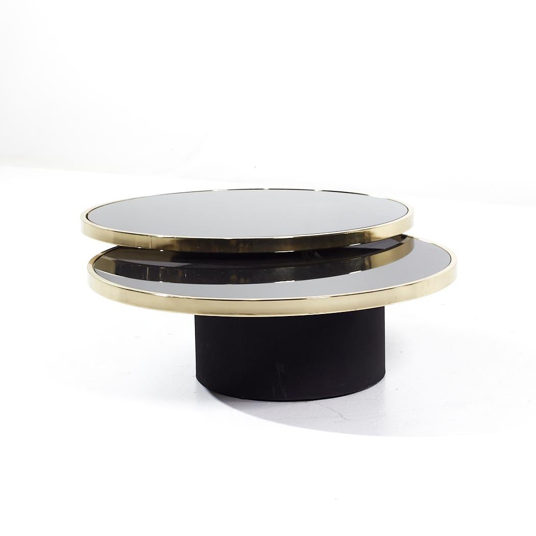 Late 20th Century Design Institute of America Mid Century Black & Brass Revolving Two Tier Coffee  For Sale