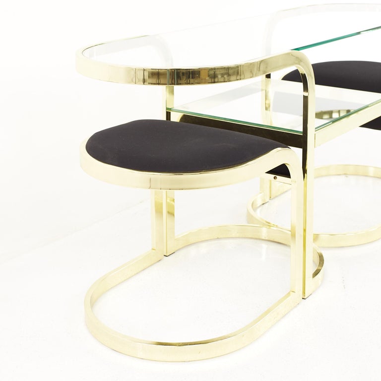 Design Institute of America Mid Century Brass Sofa Table Console and Stools  at 1stDibs