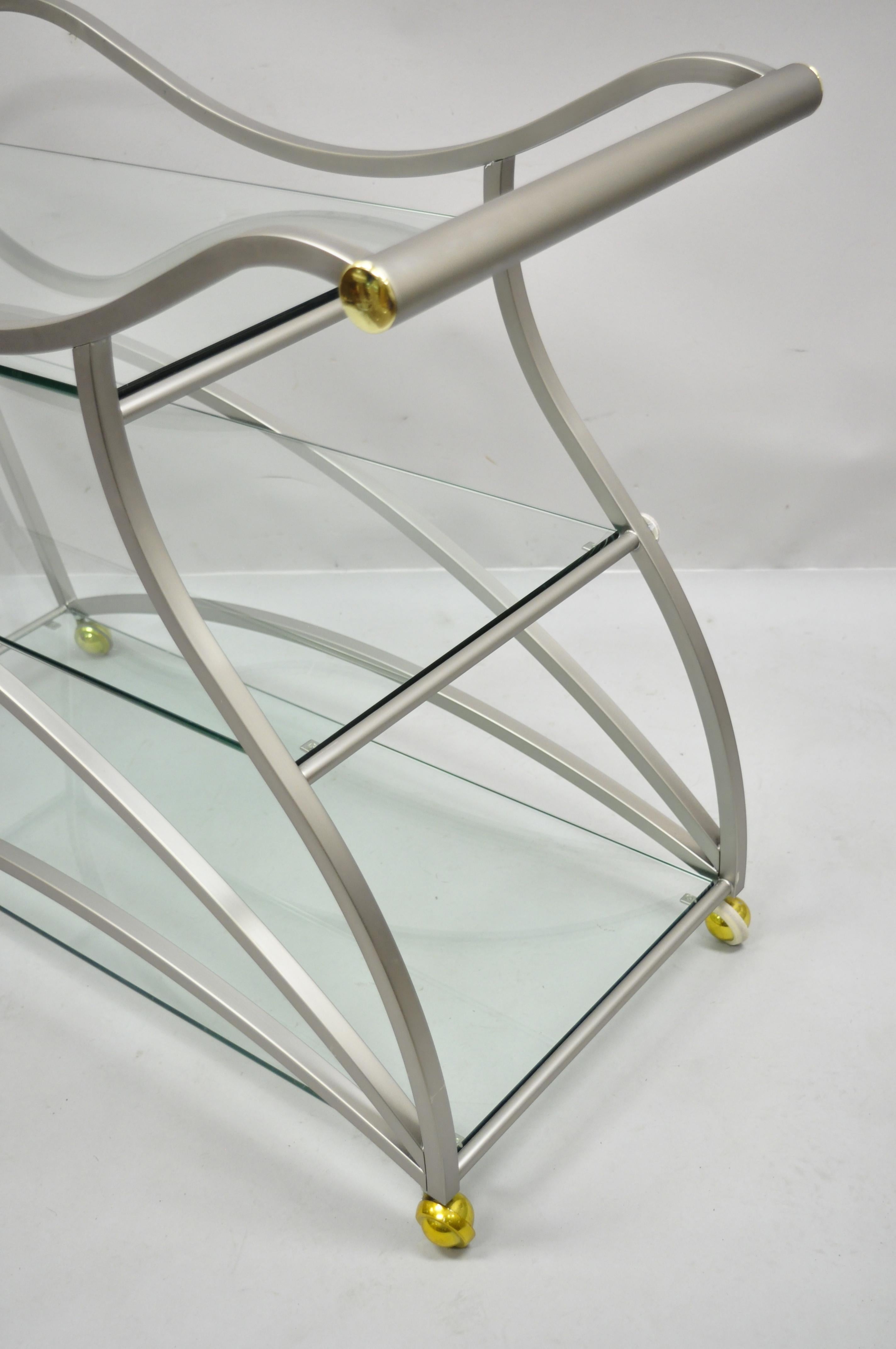 Glass Design Institute of America Rick Lee Brushed Metal Sculptural Bar Cart For Sale