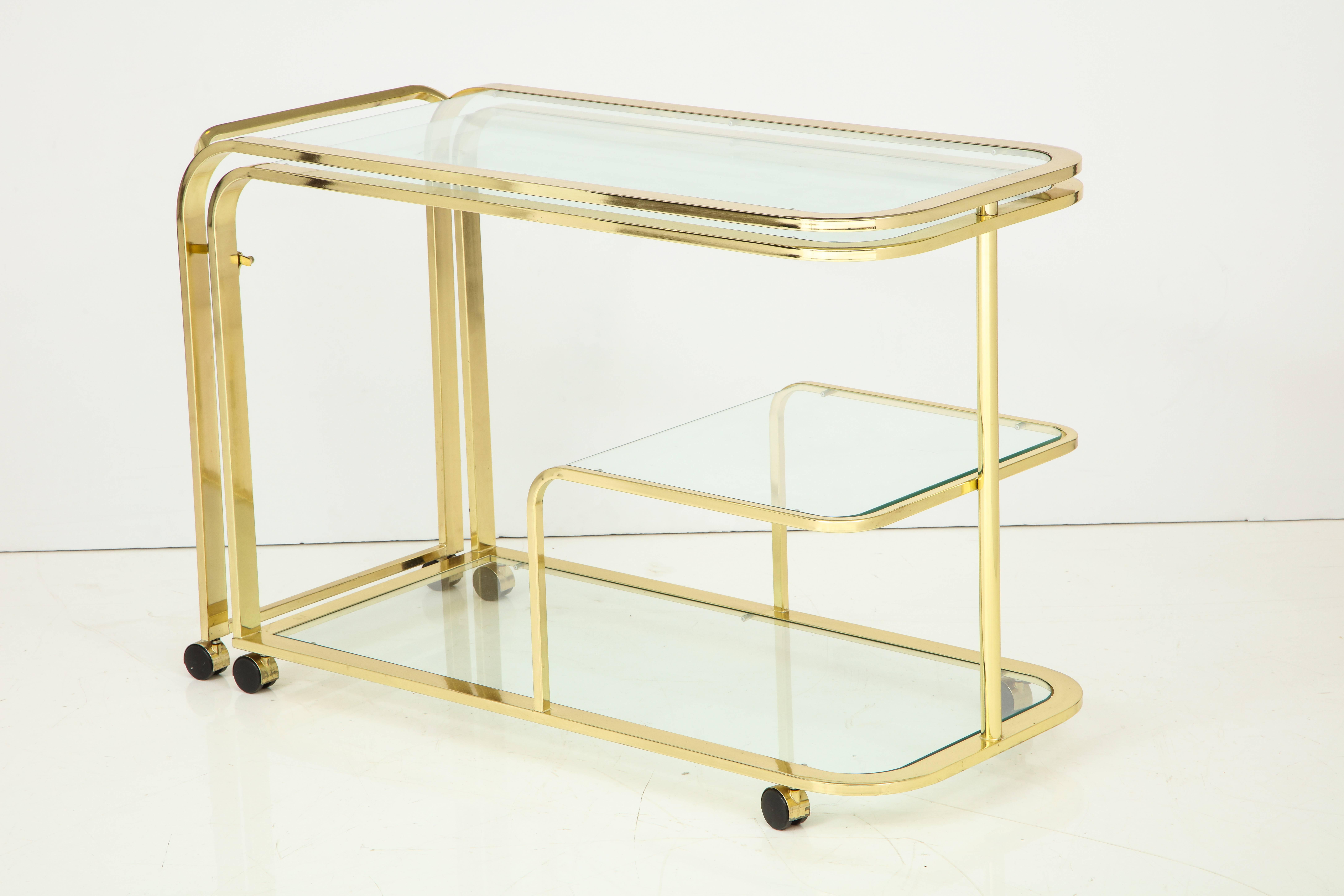 Brass  Design Institute of America Milo Baughman Style Expanding Bar/ Serving Cart