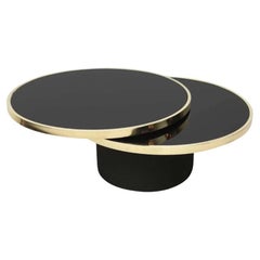 Vintage Design Institute of America Revolving Black Glass & Brass Coffee Table