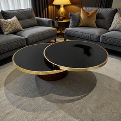 Design Institute of America Revolving Brass & Tinted Glass Coffee Table