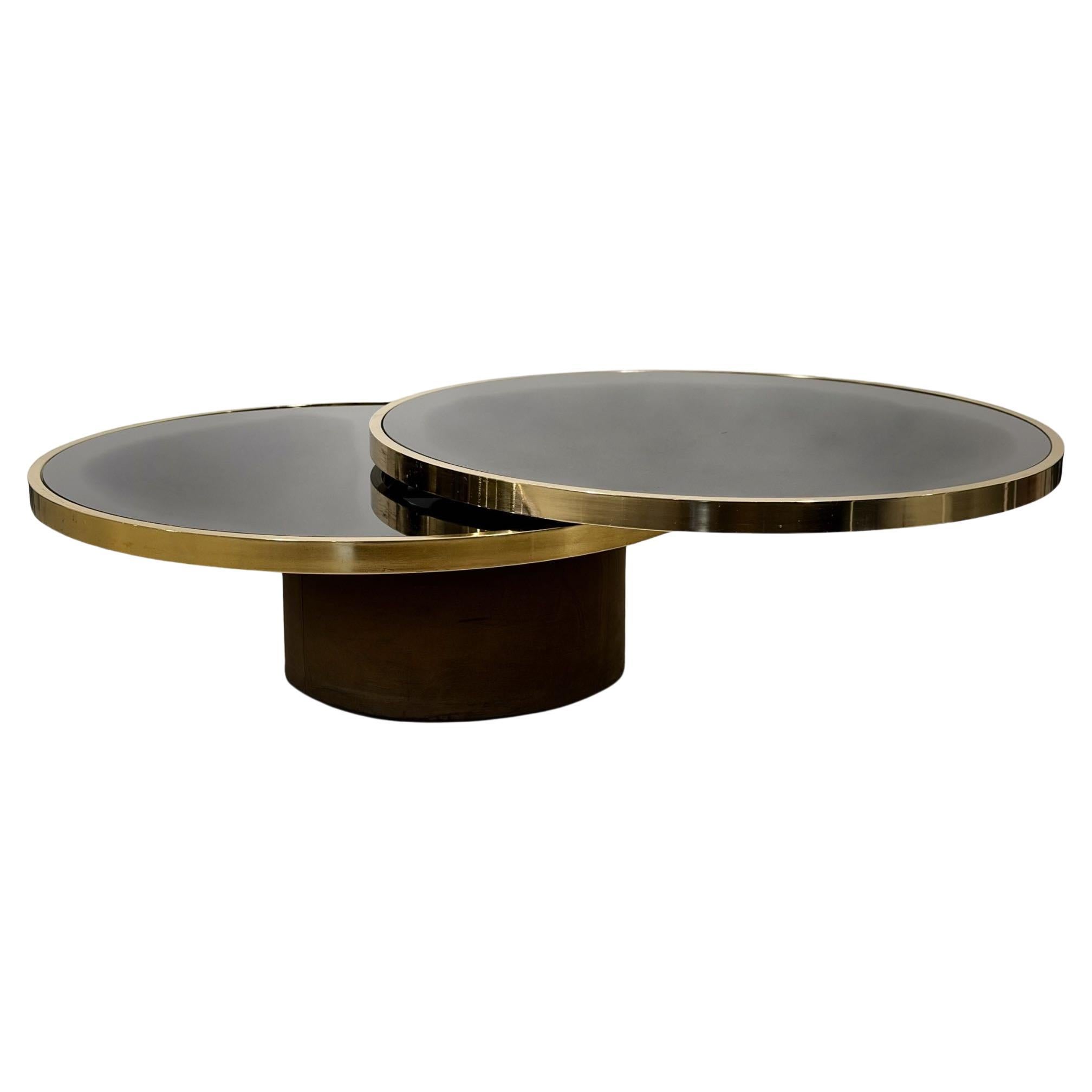 Design Institute of America Revolving Brass & Tinted Glass Coffee Table For Sale