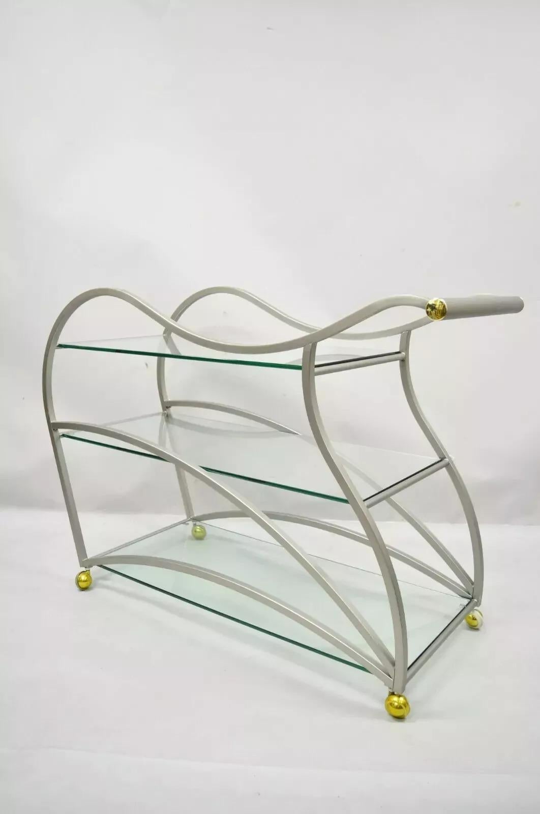 Design Institute America Rick Lee Carrito de bar escultórico de metal en níquel cepillado en venta 1