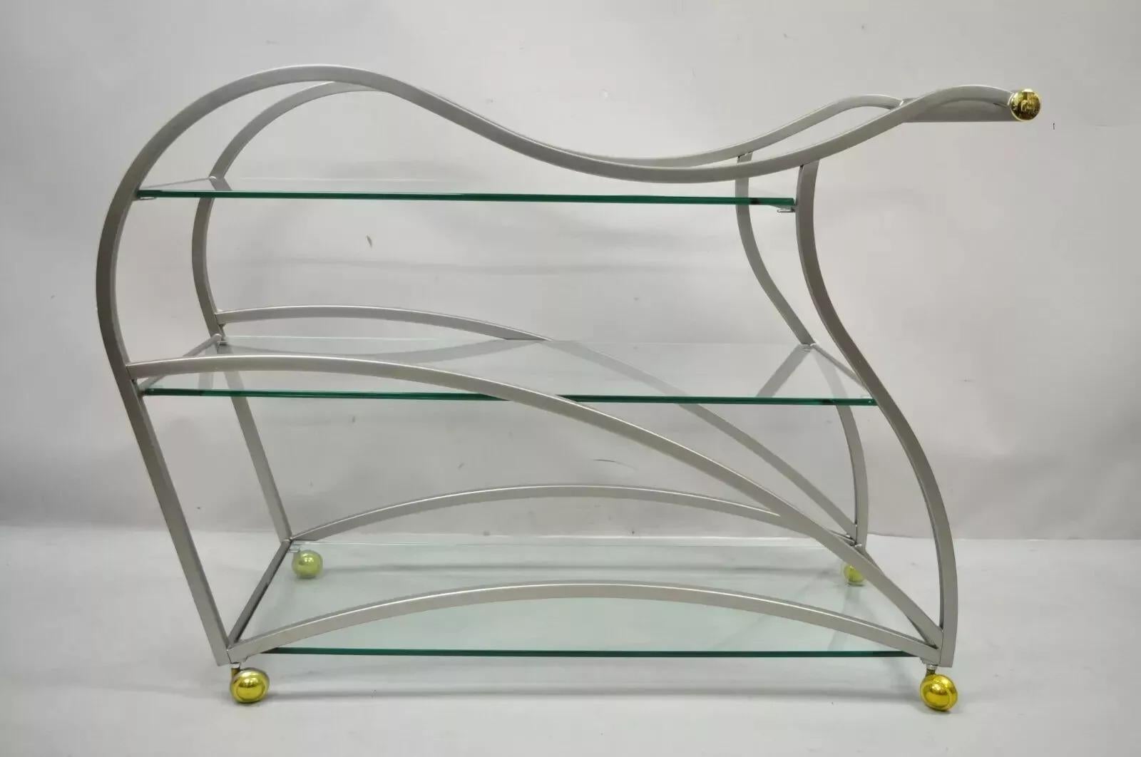 Design Institute America Rick Lee Carrito de bar escultórico de metal en níquel cepillado en venta 2