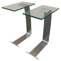 Design Institute of American Side Tables in Nickel and Glass, a Pair