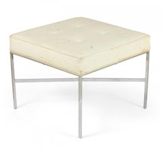 Design Institute of Chrome and Button Tufted White Vinyl Square Bench