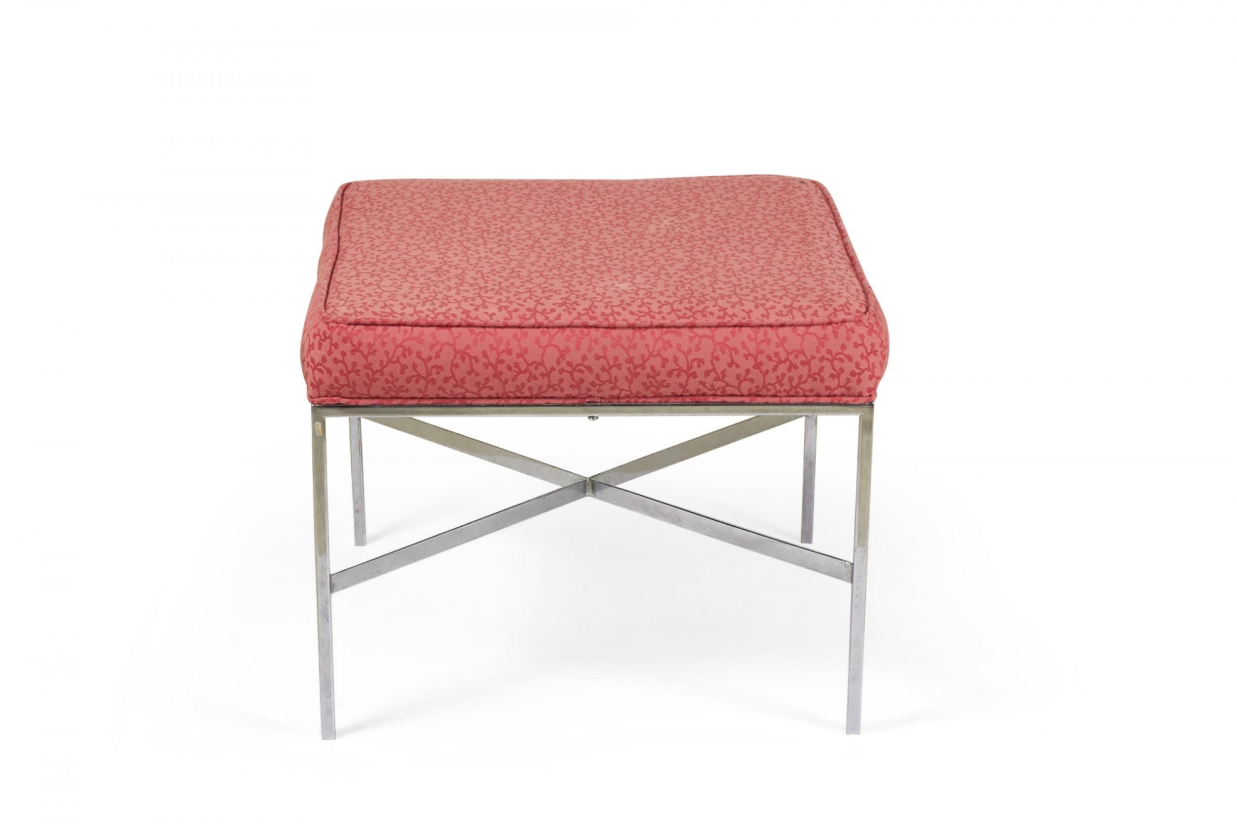 Modern Design Institute of Chrome and Raspberry Upholstery Square Bench For Sale