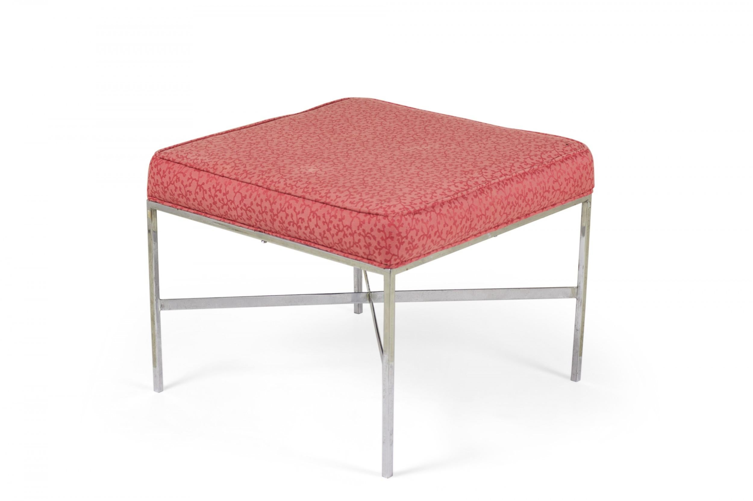 American Design Institute of Chrome and Raspberry Upholstery Square Bench For Sale