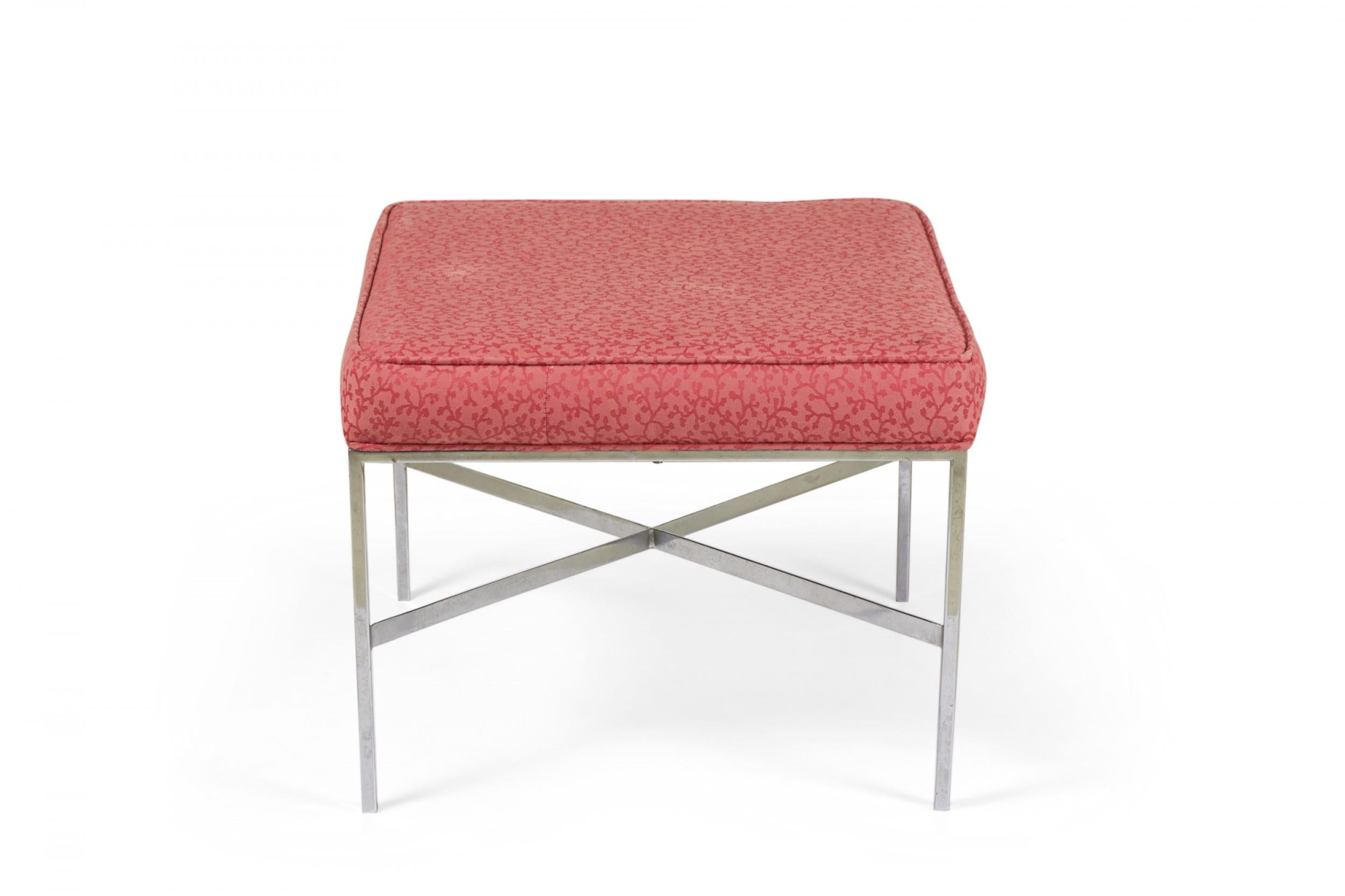 Design Institute of Chrome and Raspberry Upholstery Square Bench In Good Condition For Sale In New York, NY