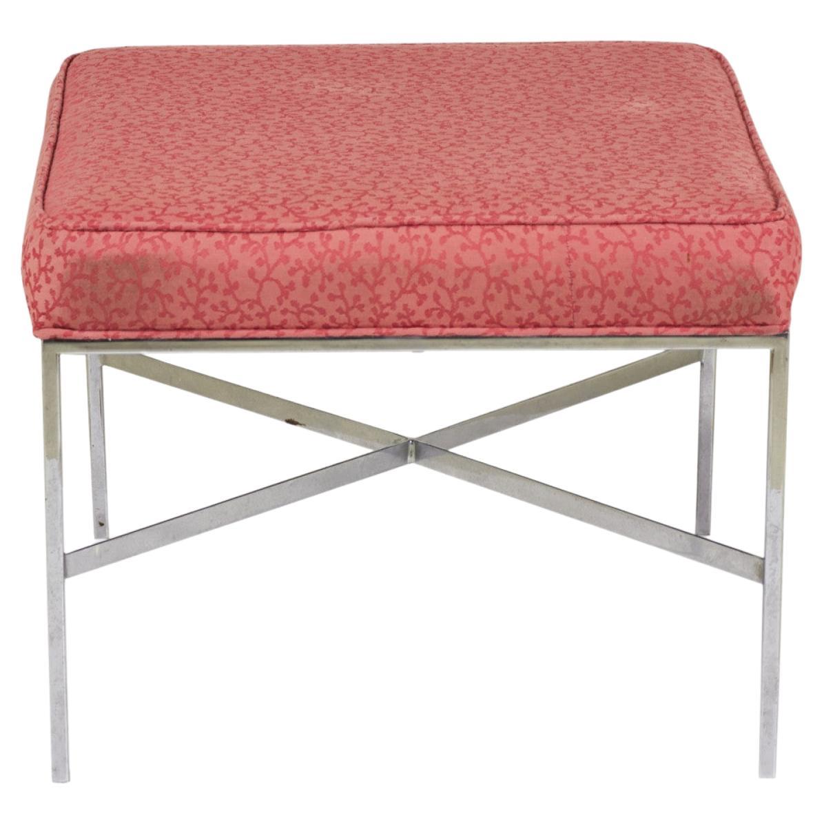 Design Institute of Chrome and Raspberry Upholstery Square Bench For Sale