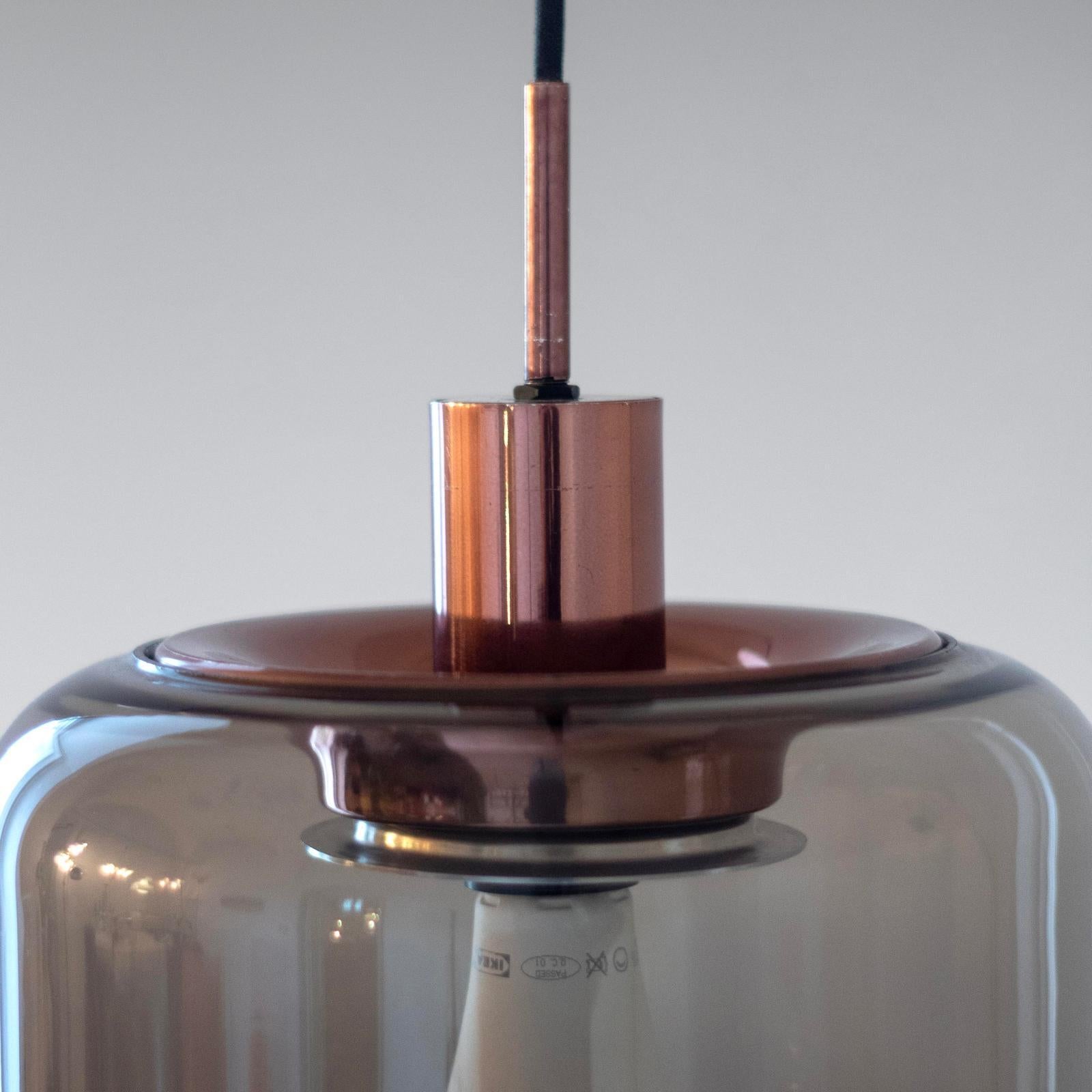 Late 20th Century Design Italian Smoked Glass and Bronzed Pendant For Sale