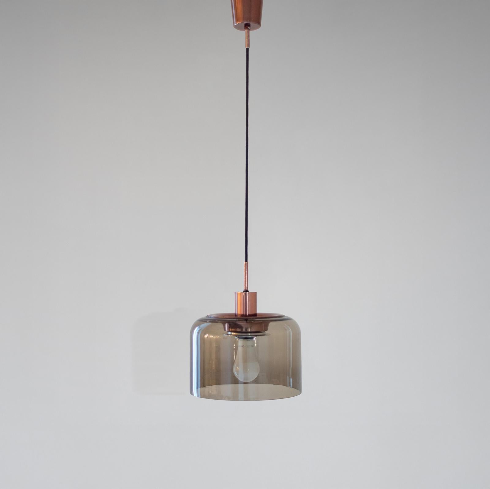 Mid-Century Modern Design Italian Smoked Glass and Bronzed Pendant For Sale