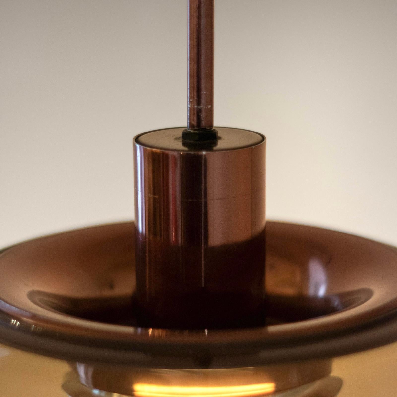 Design Italian Smoked Glass and Bronzed Pendant For Sale 1