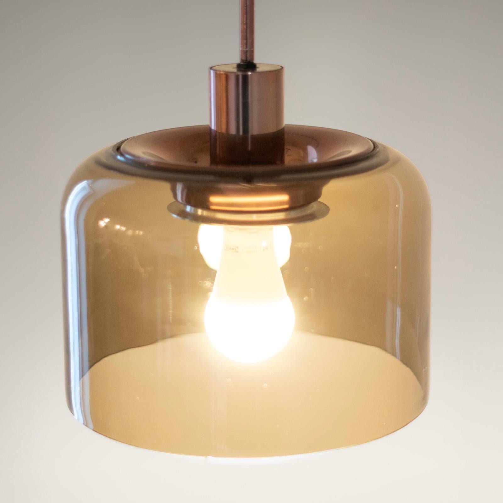 Design Italian Smoked Glass and Bronzed Pendant For Sale 2