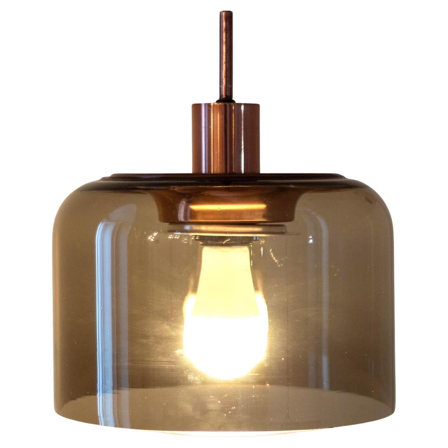 Design Italian Smoked Glass and Bronzed Pendant For Sale