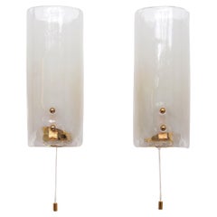 Retro Design Kalmar glass wall lamp set with brass details