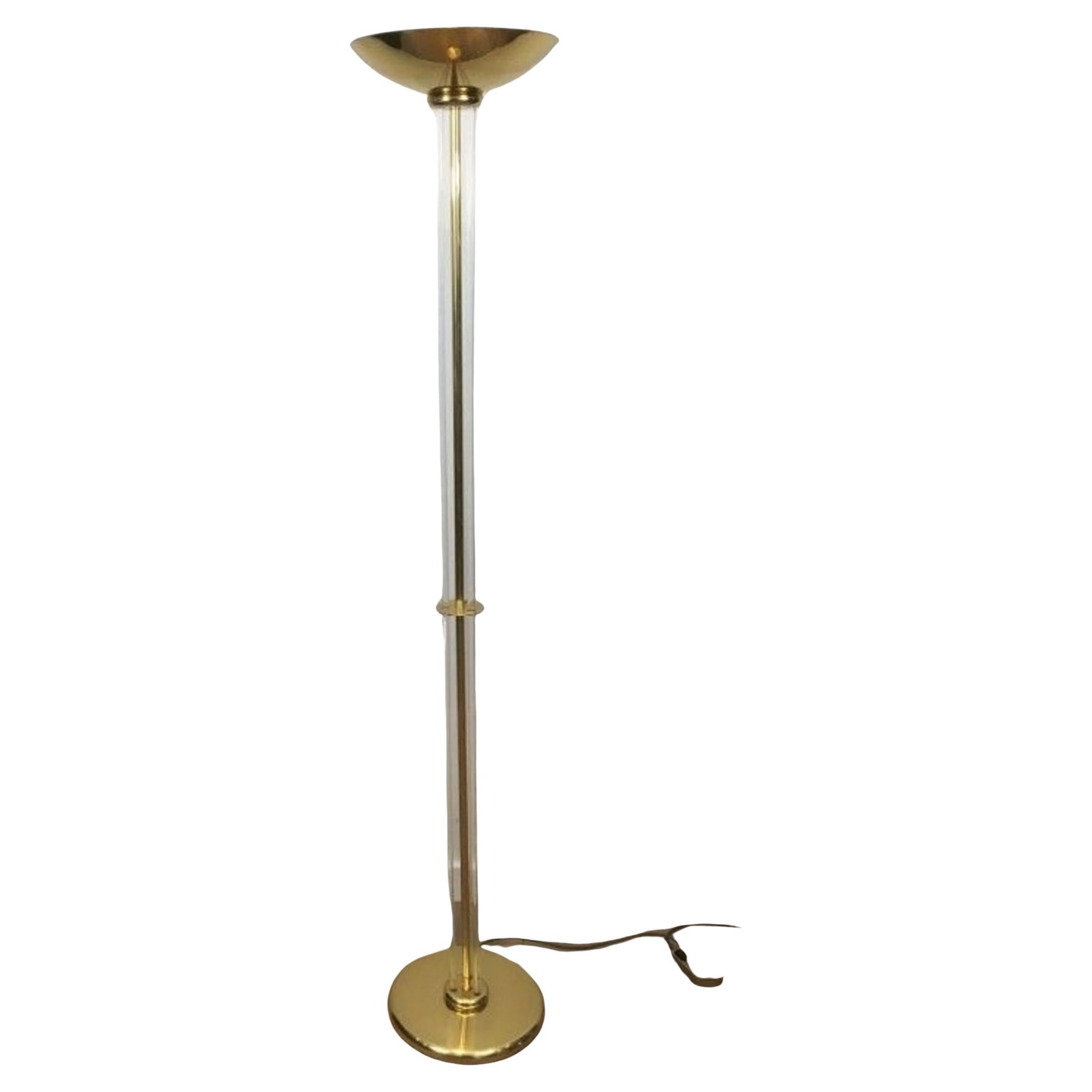 Design Lucite and Gild Brass Floor Lamp For Sale