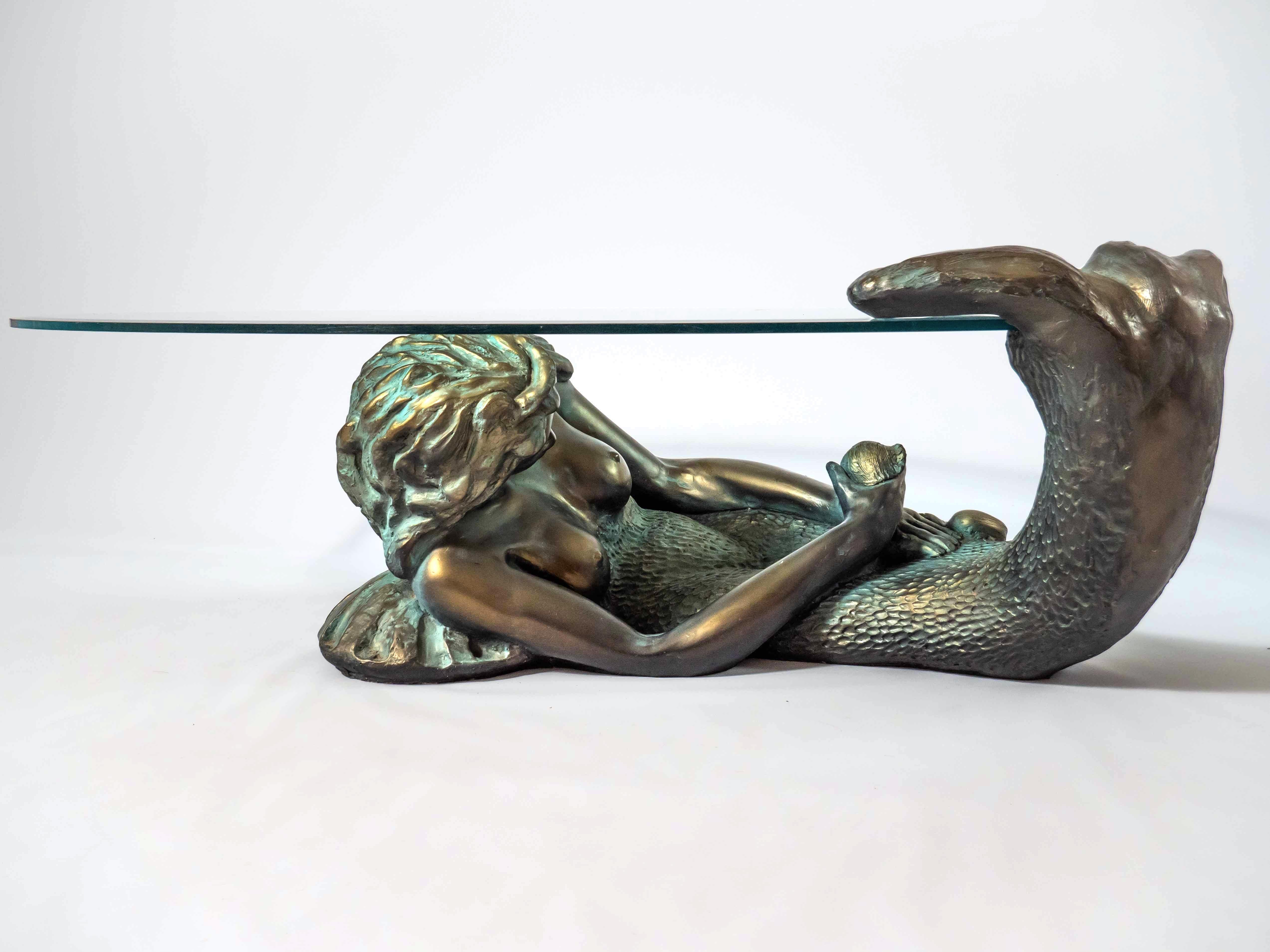 European Design mermaid coffee table signed