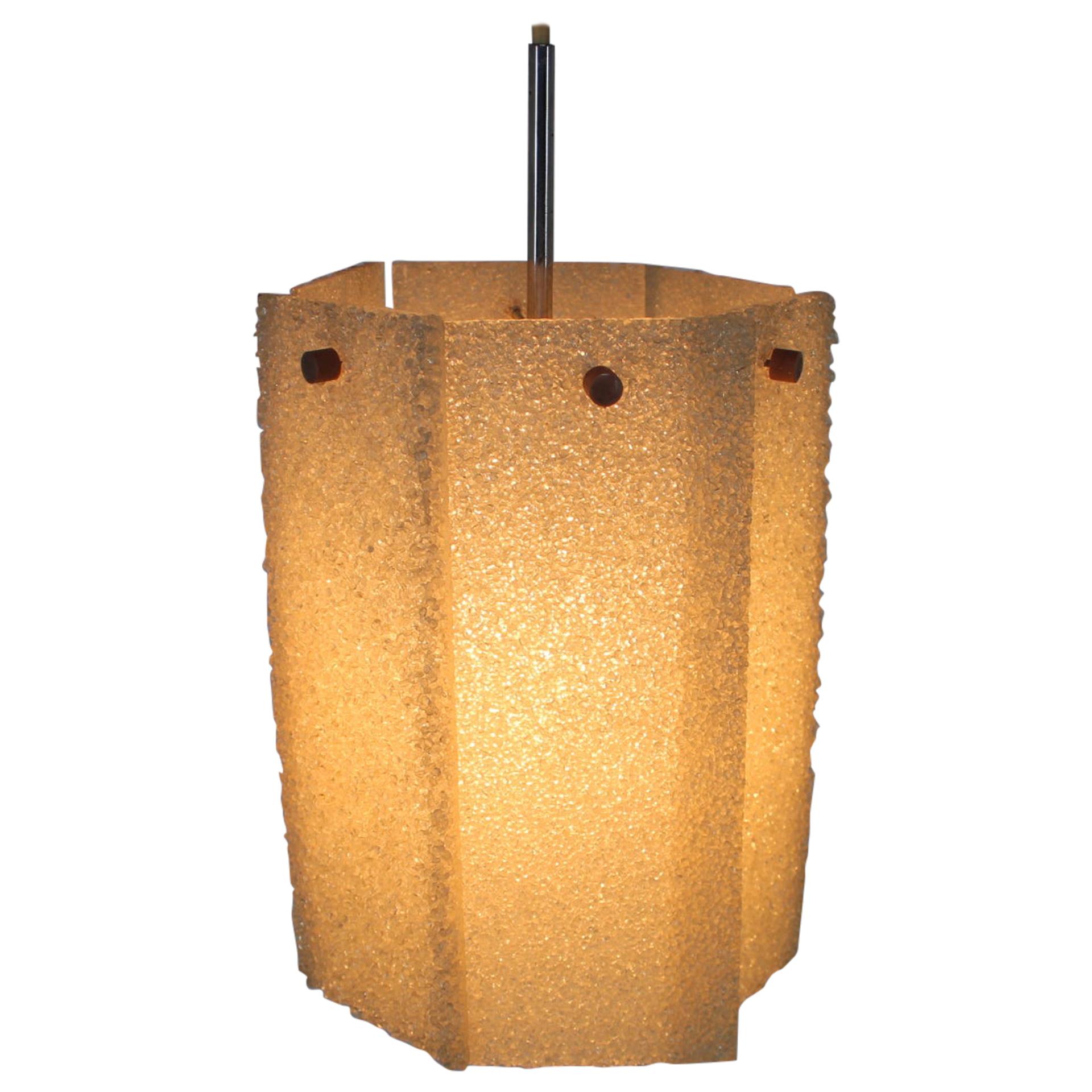 Lampe à suspension en plastique et verre de glace au design mi-siècle moderne, Drupol, années 1960