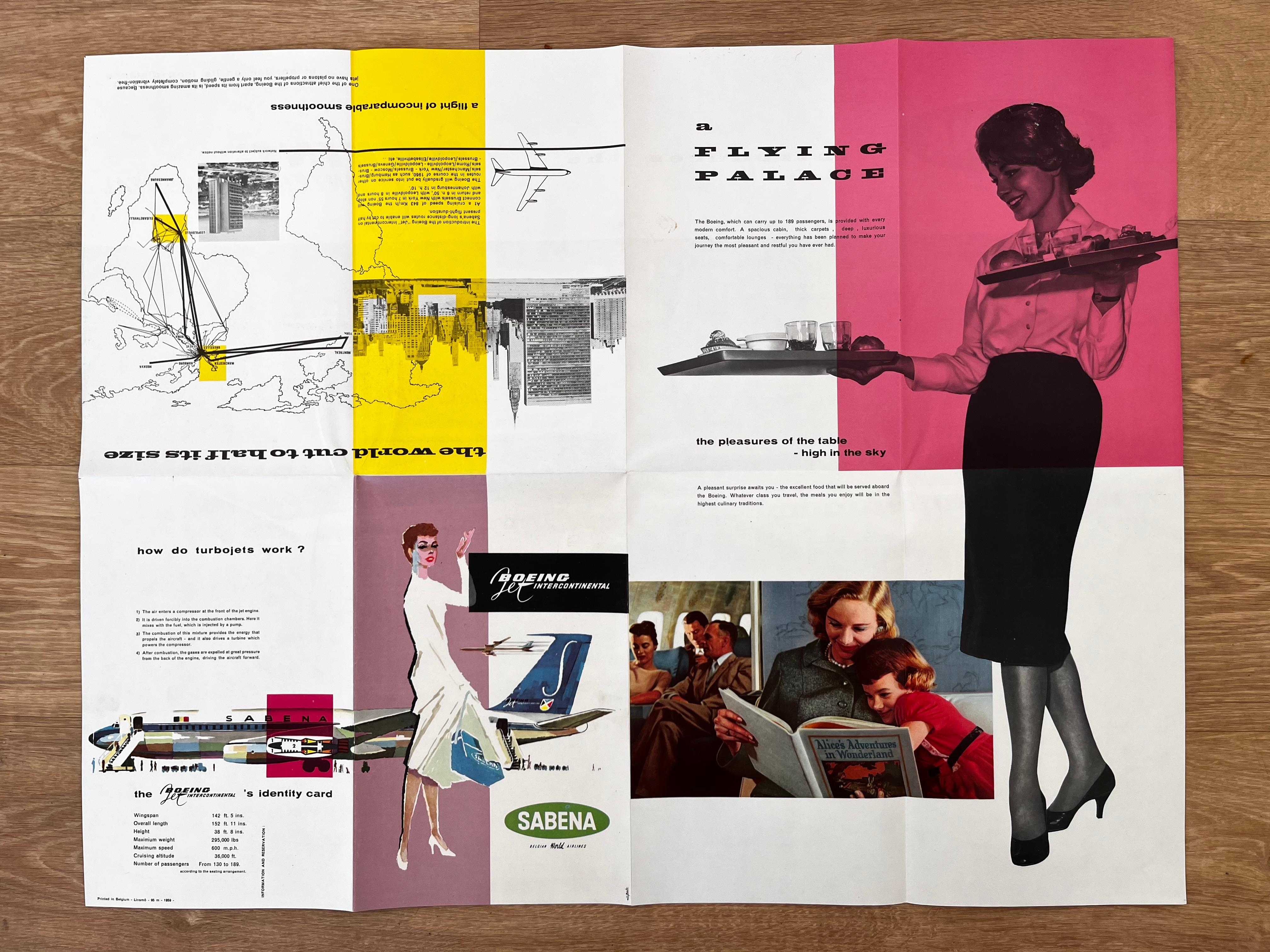 Poster/volantino di design della metà del secolo scorso delle compagnie aeree Sabena - anni '60 circa In condizioni buone in vendita a Praha, CZ