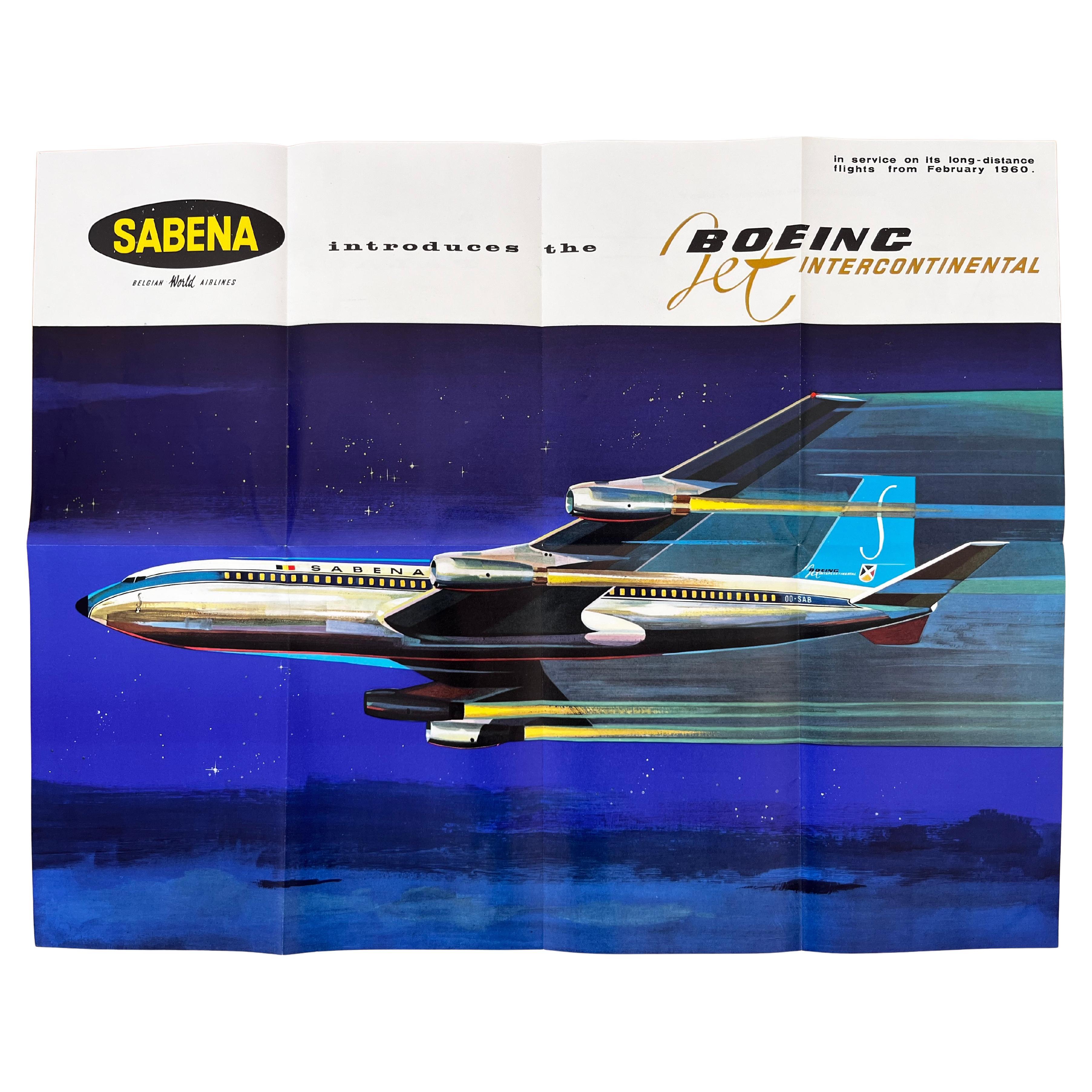 Poster/volantino di design della metà del secolo scorso delle compagnie aeree Sabena - anni
60 circa