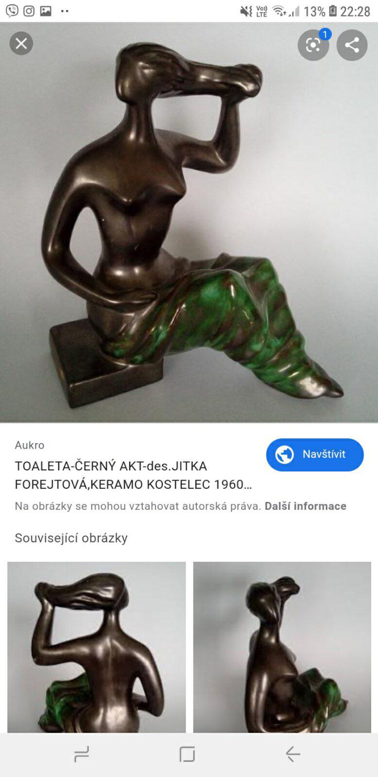 Ceramic Design Midcentury Sculpture by Jitka Forejtova, 1960s For Sale