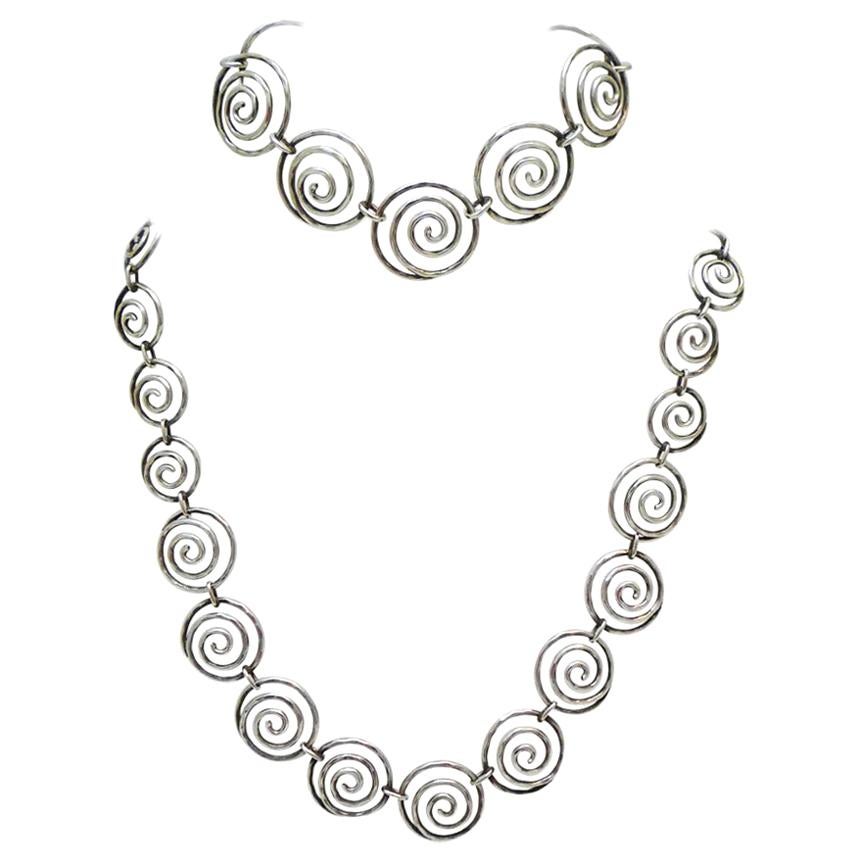 Design Necklace and Bracelet Silver Scandinavia For Sale