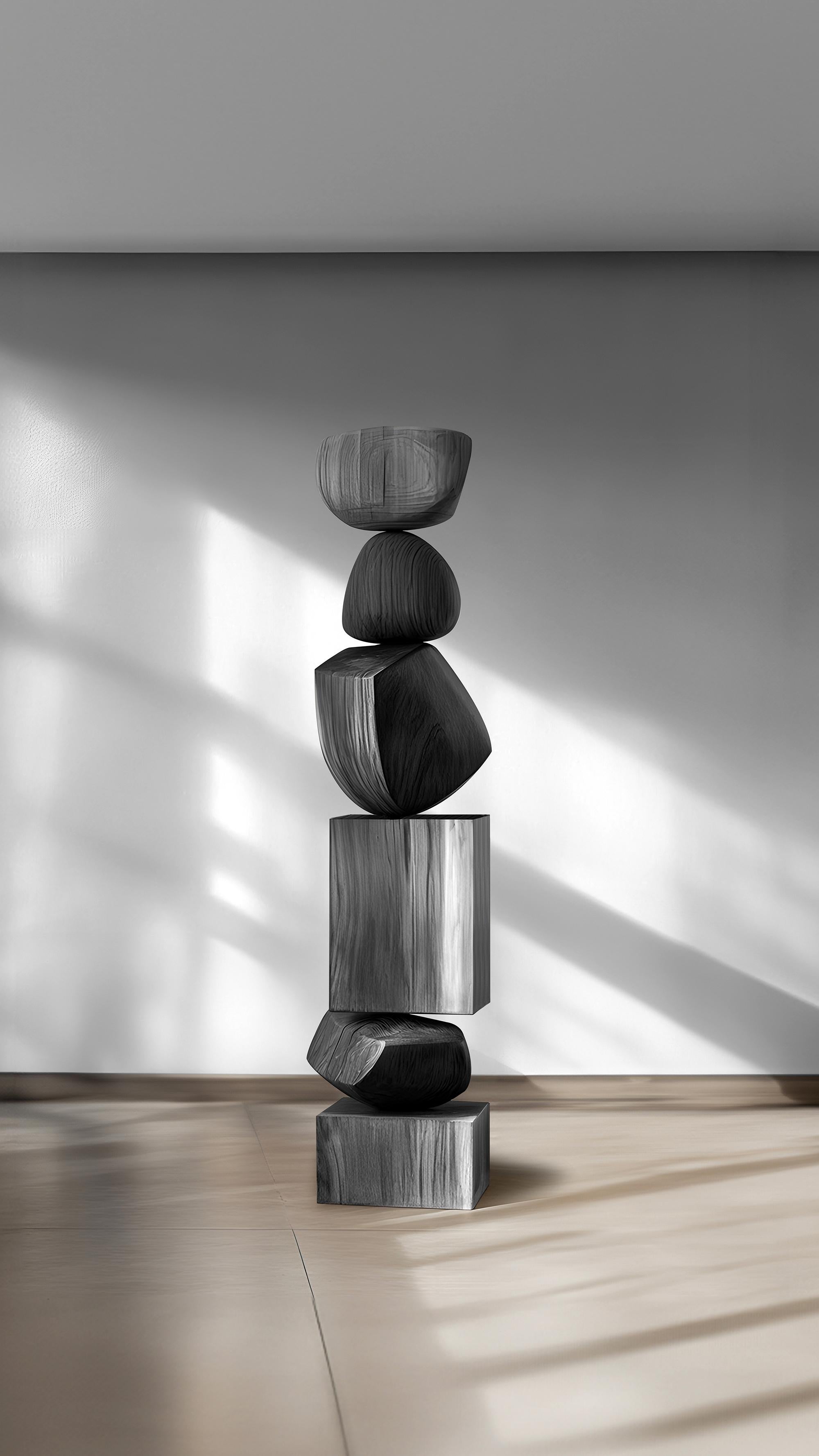 Brutalist Design of Sleek Darkness, Modern Black Solid Wood Totem by NONO, Still Stand 101 For Sale