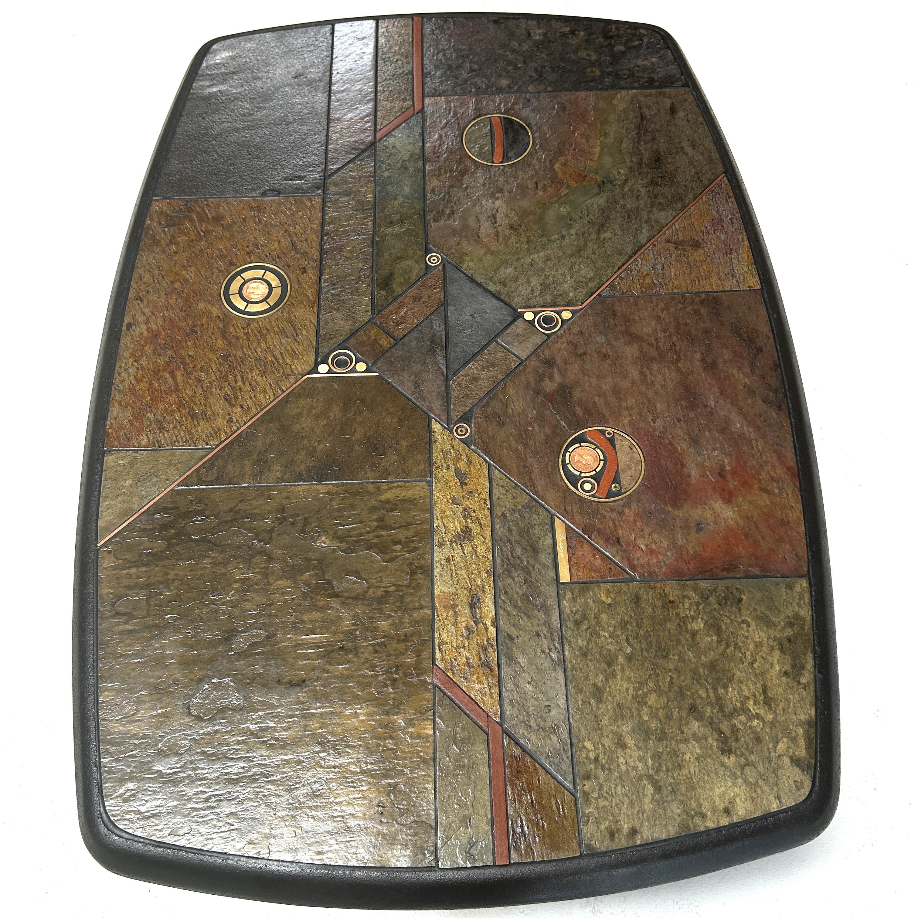 Design P, brutalist Coffee Table made of Indian colored slate, 1988 For Sale 3
