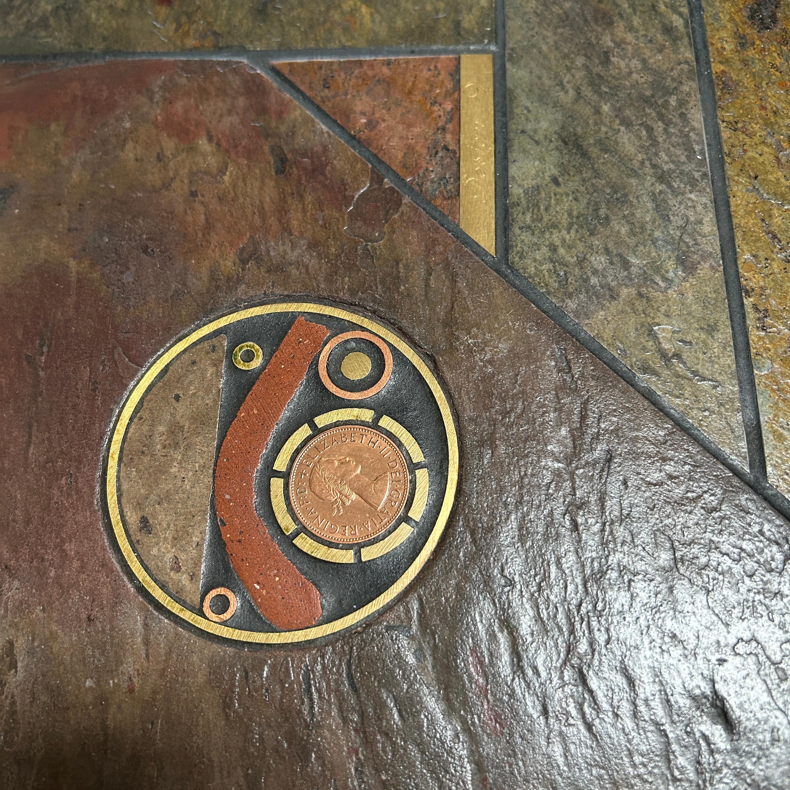 Design P, brutalist Coffee Table made of Indian colored slate, 1988 For Sale 4