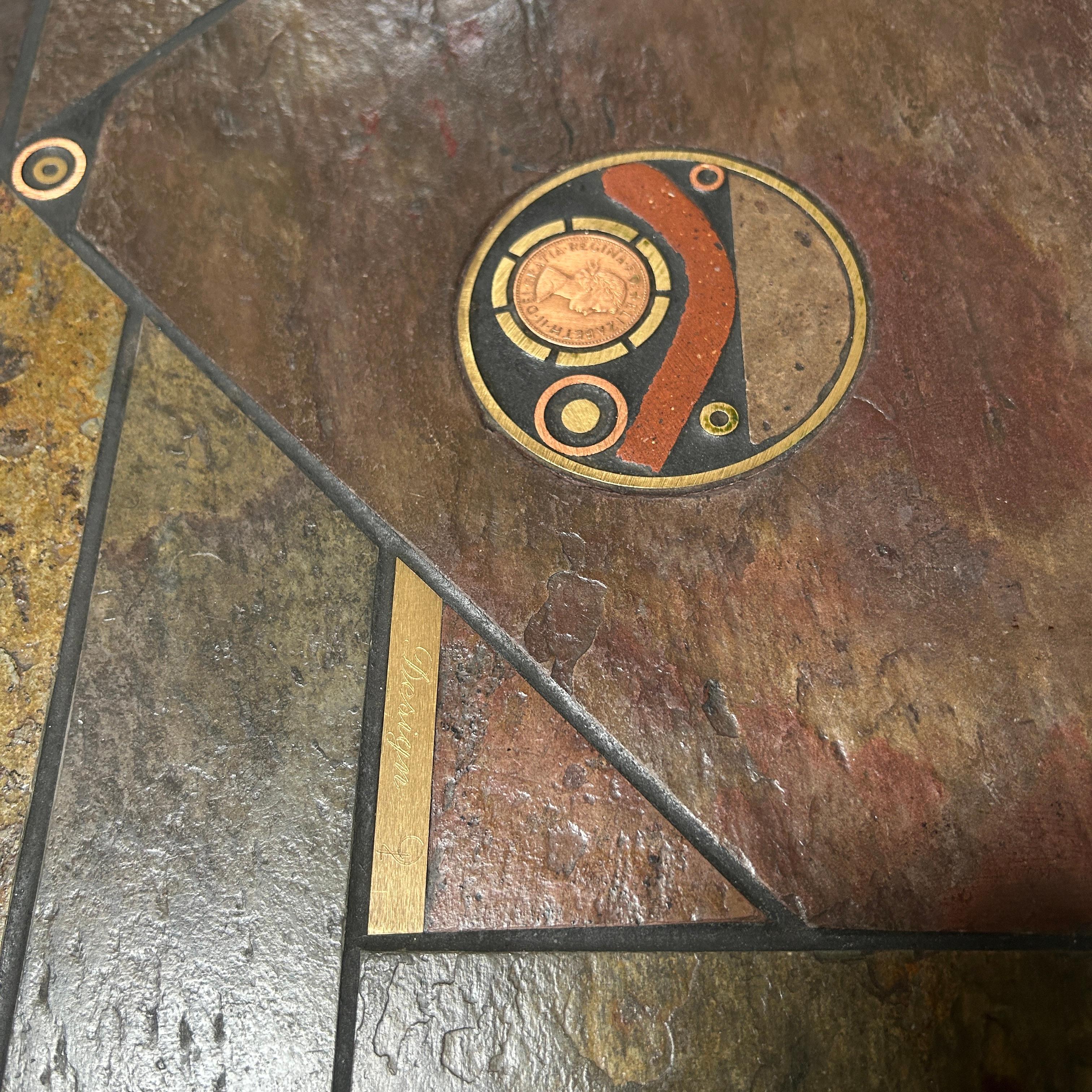 Design P, brutalist Coffee Table made of Indian colored slate, 1988 For Sale 6