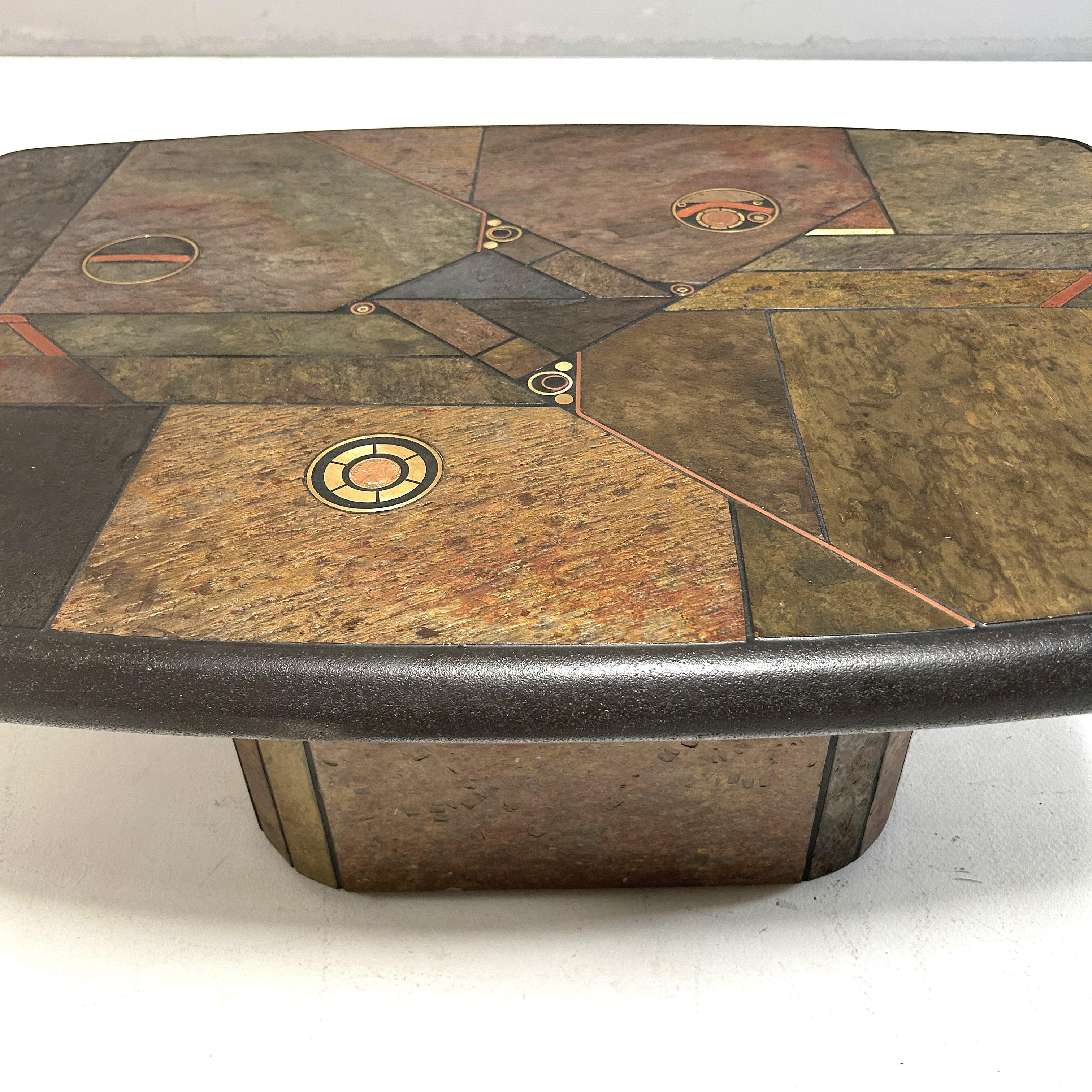 Slate Design P, brutalist Coffee Table made of Indian colored slate, 1988 For Sale