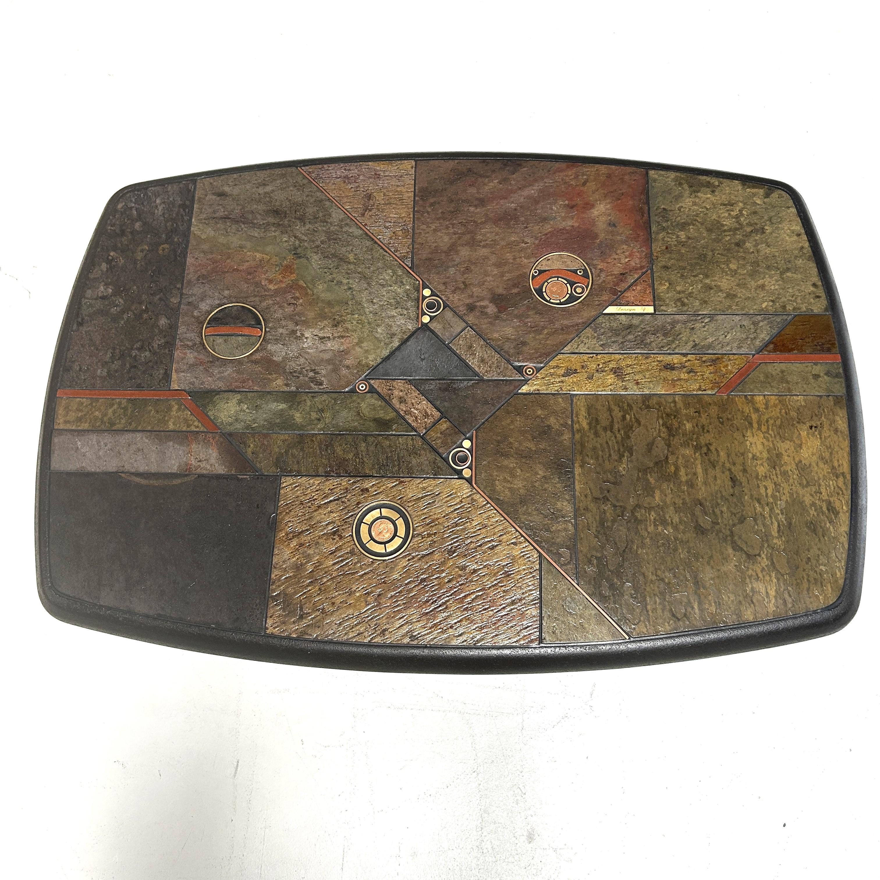 Design P, brutalist Coffee Table made of Indian colored slate, 1988 For Sale 2