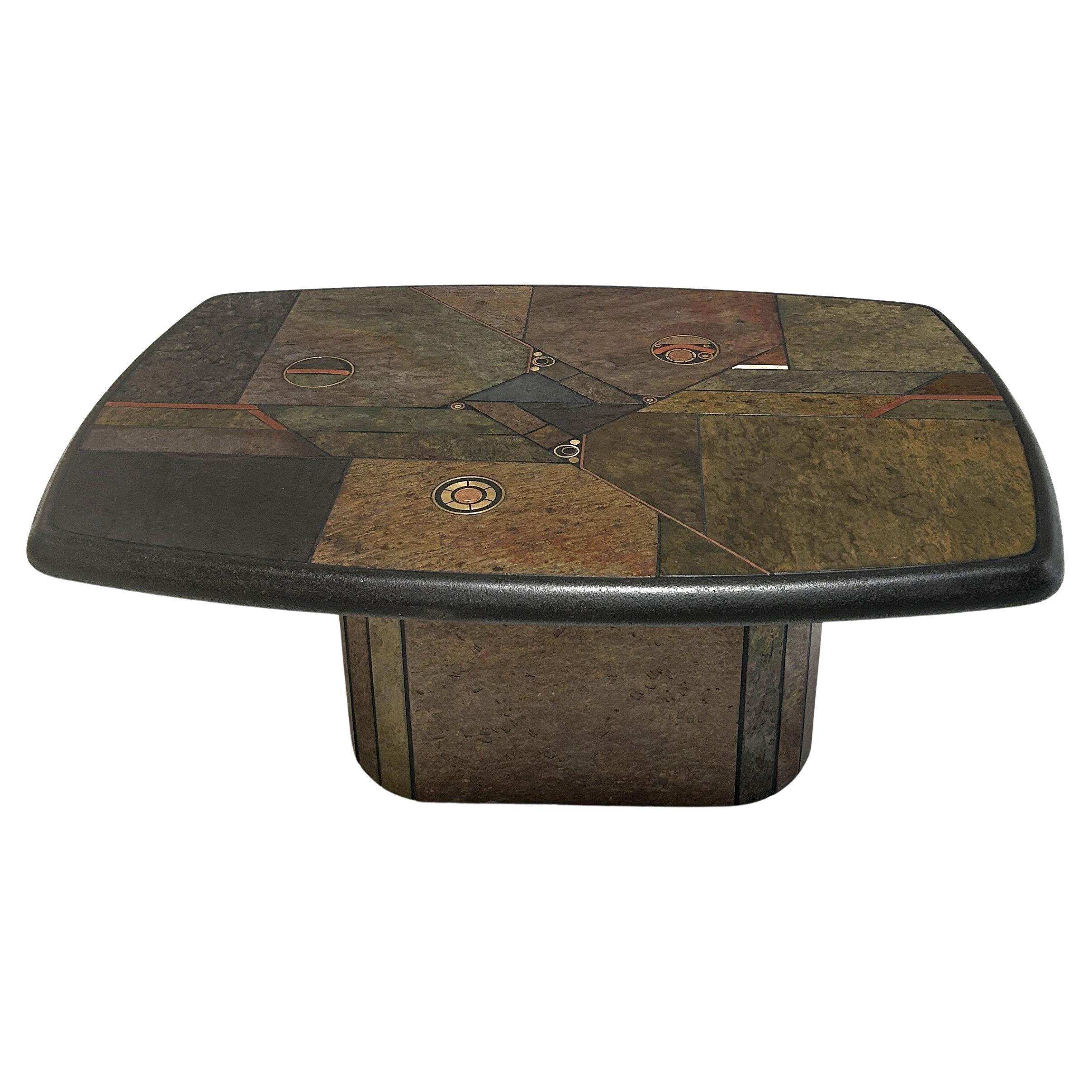 Design P, brutalist Coffee Table made of Indian colored slate, 1988
