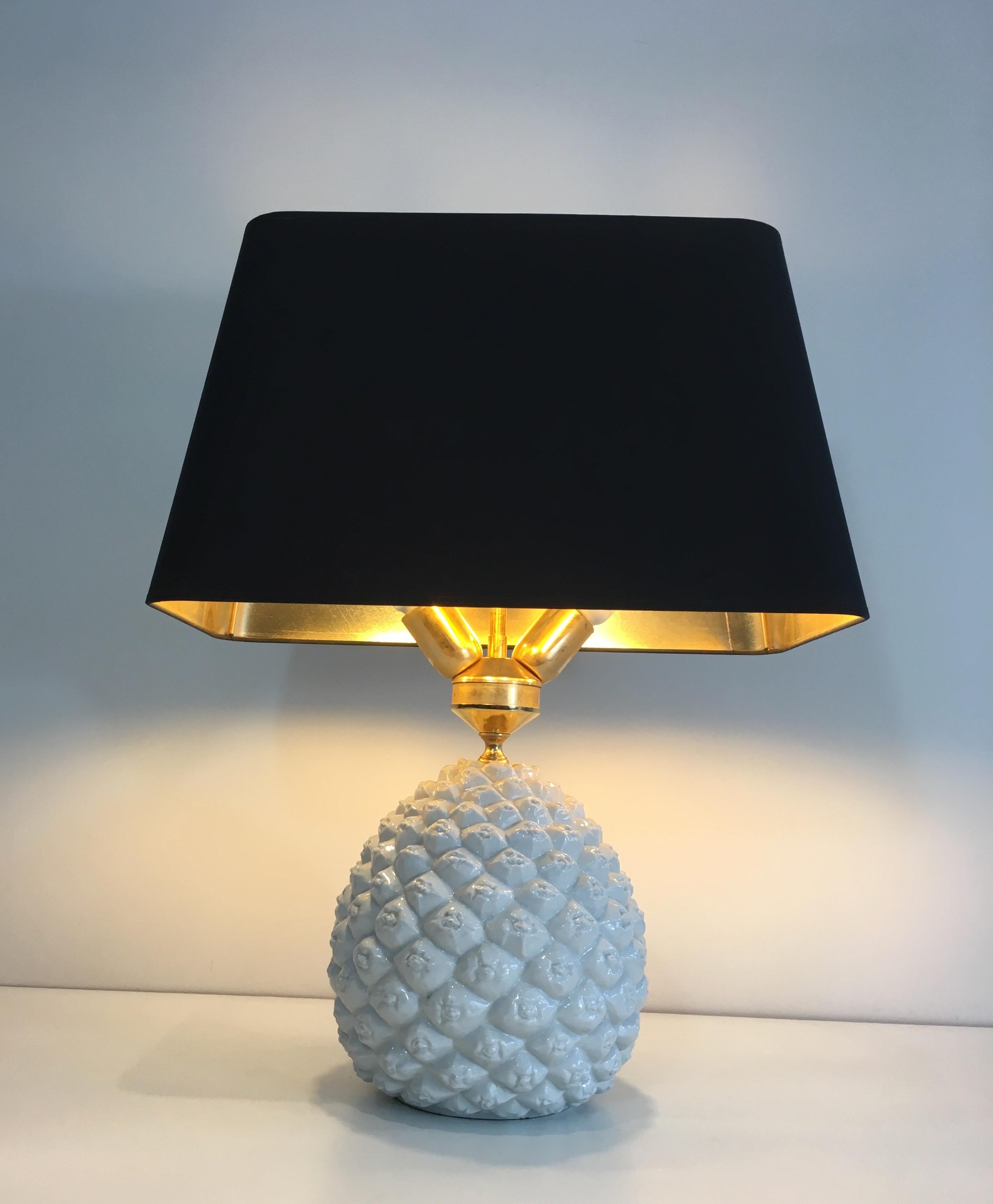 French Design Pineapple Porcelain Table Lamp, Italy, circa 1970 For Sale