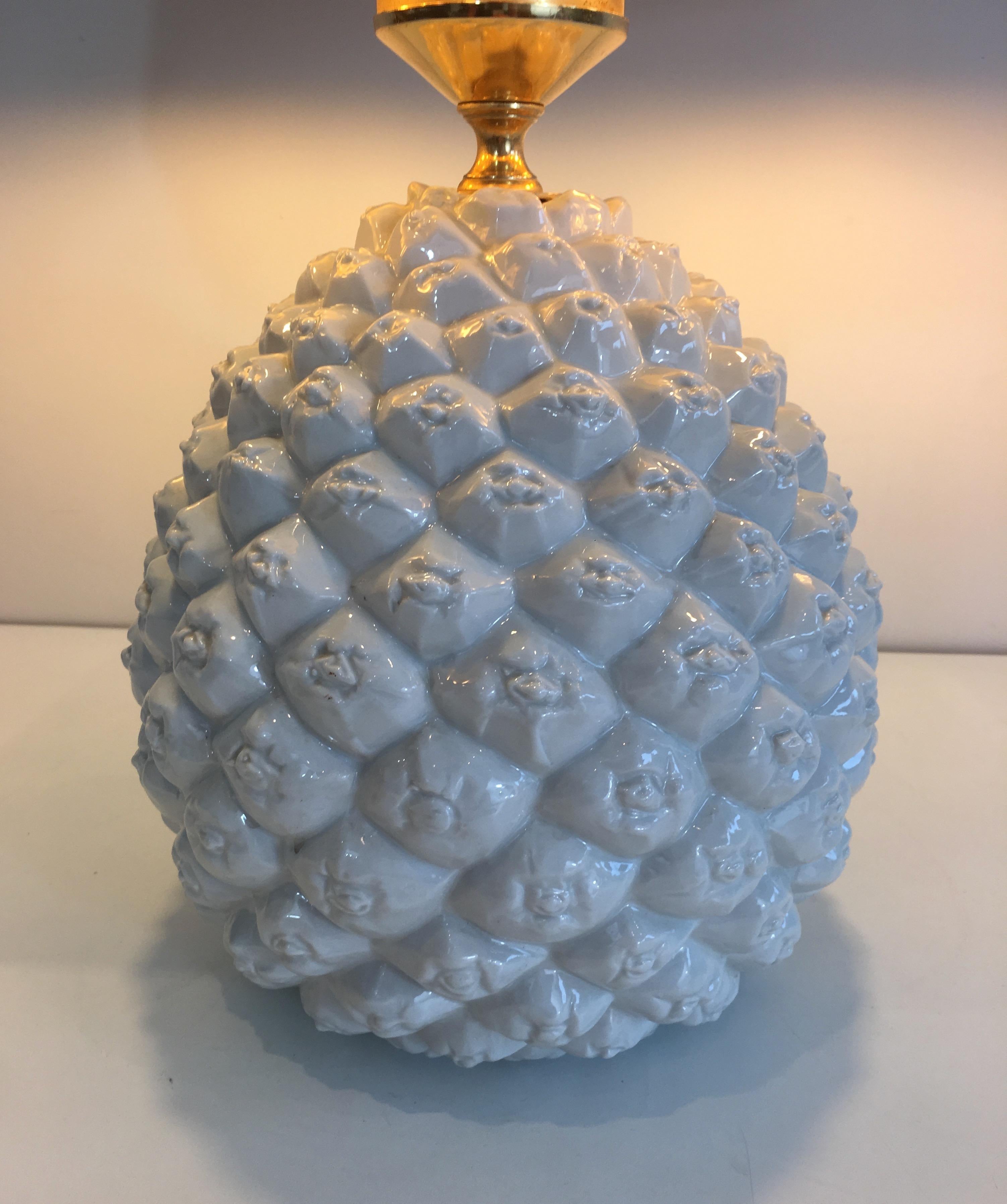 Design Pineapple Porcelain Table Lamp, Italy, circa 1970 For Sale 2