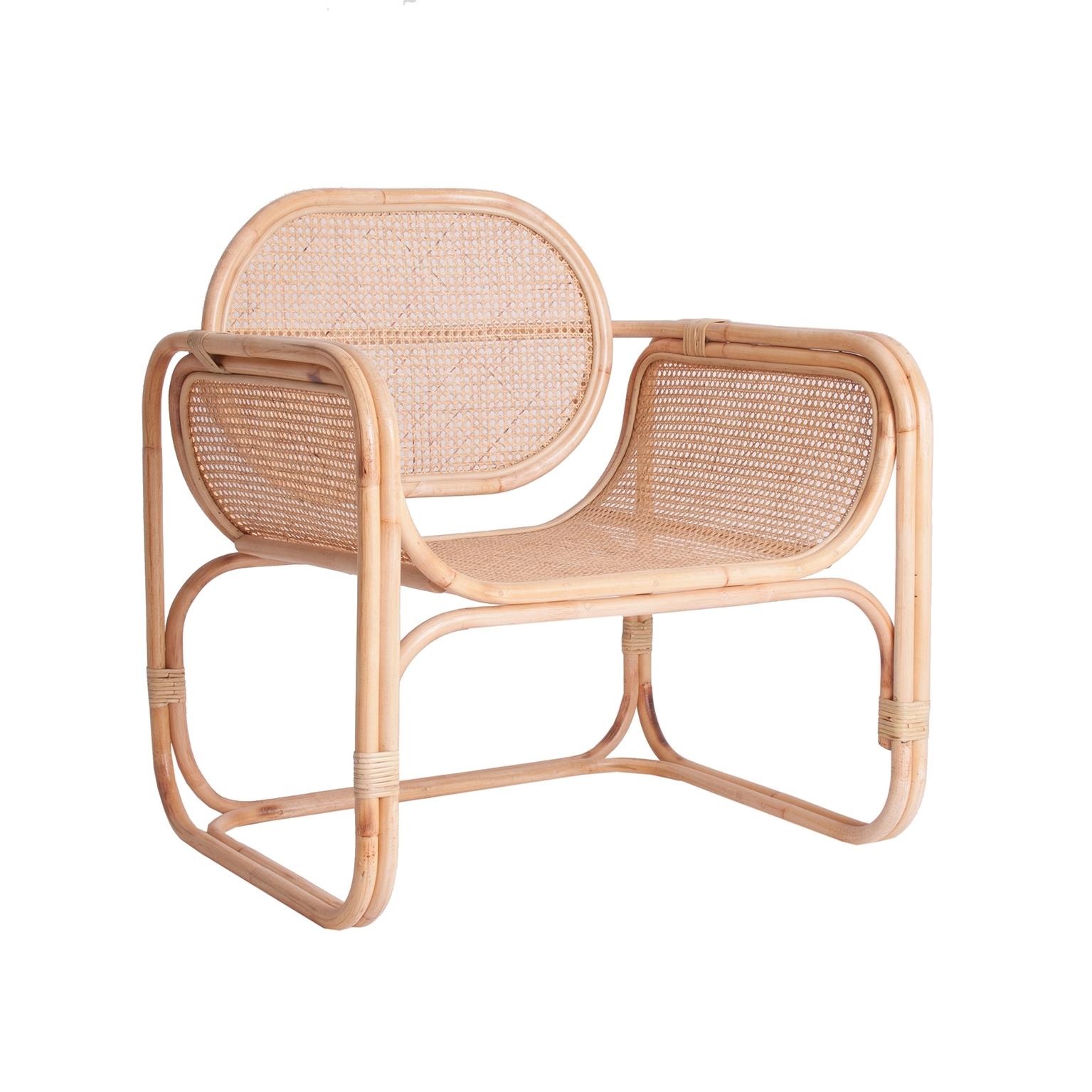 Design and original lounge armchair with cane and natural rattan airy structure at the manner of Jan Bocan for Thonet.