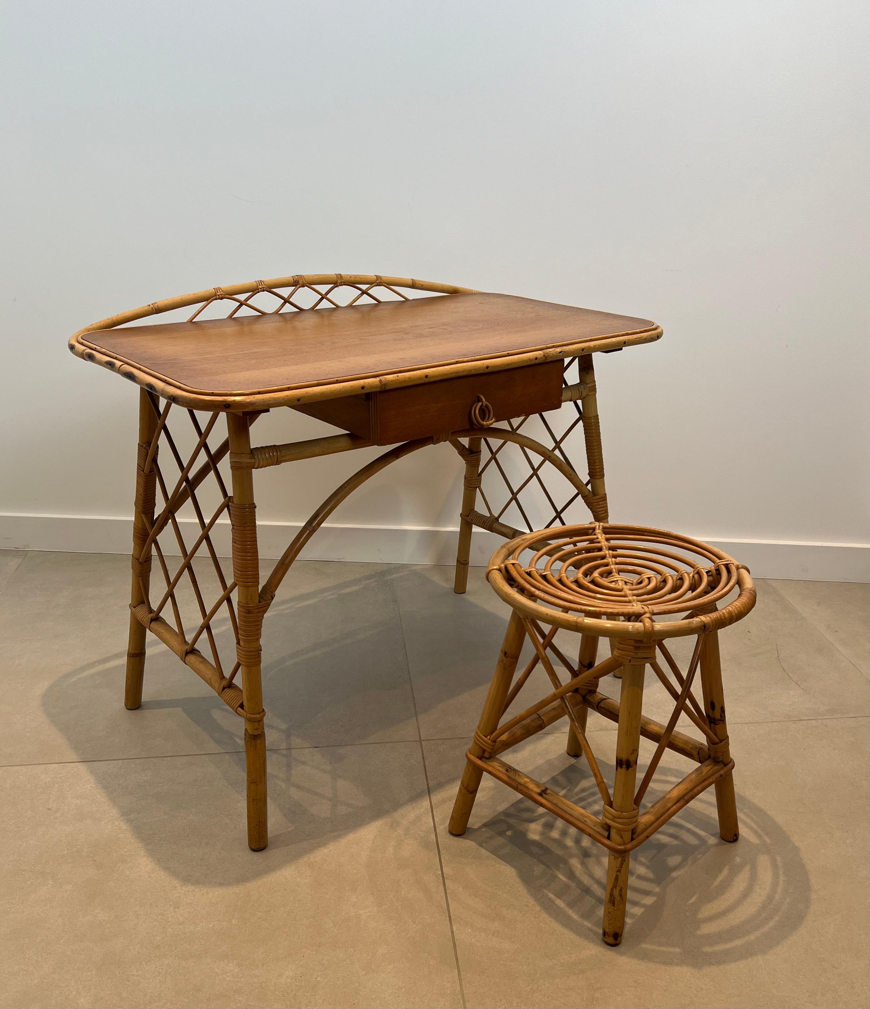 Scrivania di design in rattan di Louis Sognot 5
